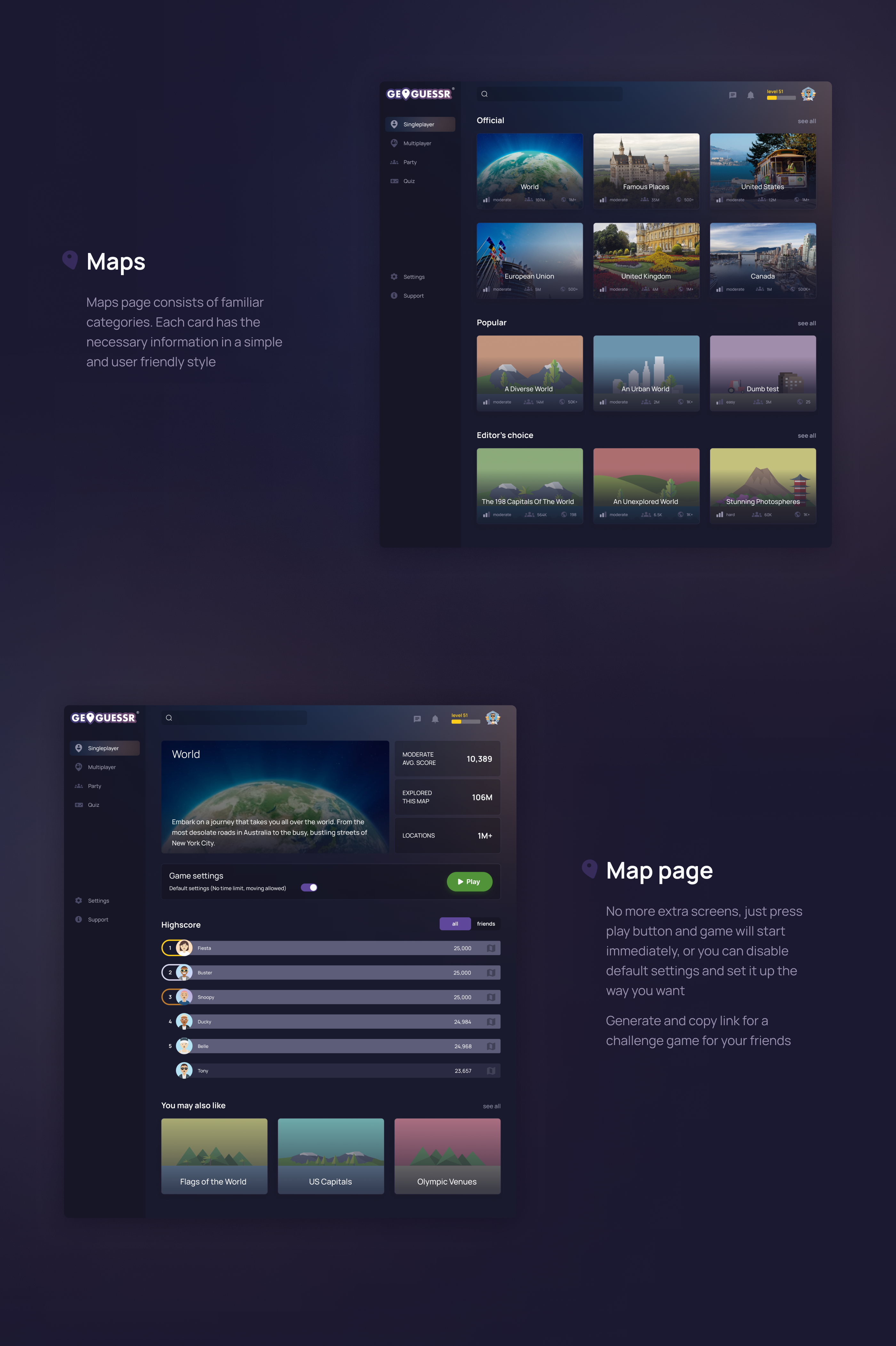 GeoGuessr Game UX/UI Redesign — Изображение №9 — Интерфейсы, Брендинг на Dprofile