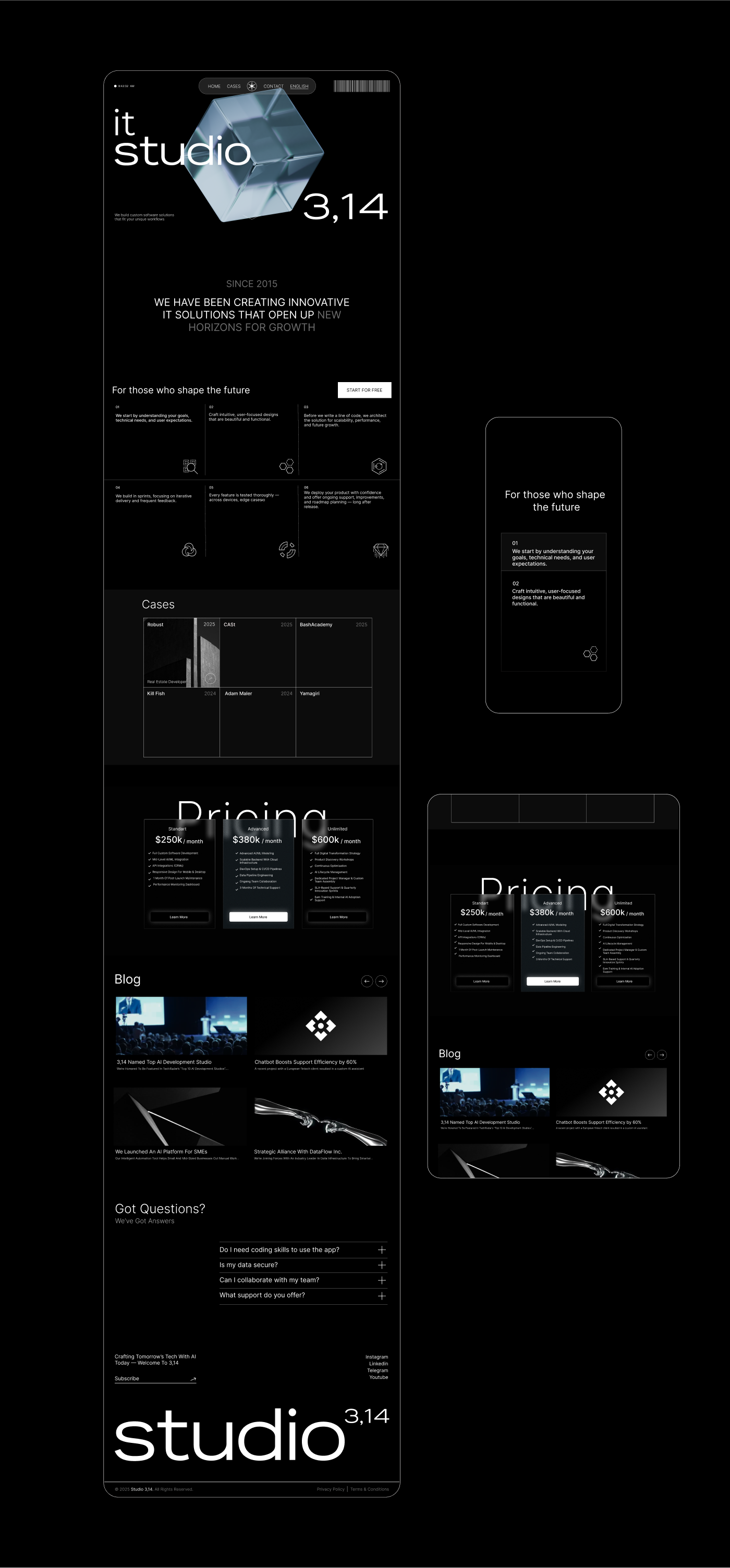 Studio 3,14 | Branding, UX/UI — Изображение №3 — Интерфейсы, Брендинг на Dprofile