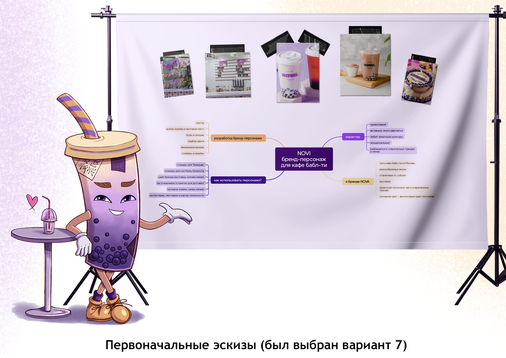 Бренд-персонаж для кафе бабл-ти. Нови — Изображение №2 — Брендинг, Иллюстрация на Dprofile