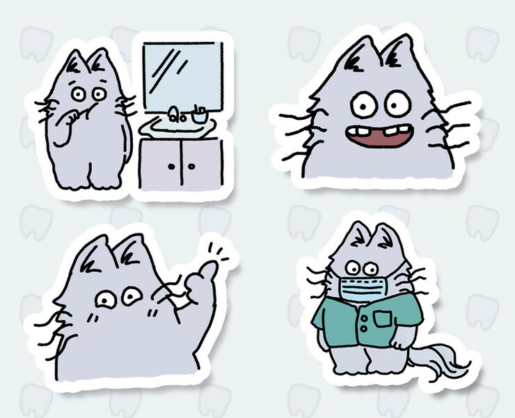Стикеры для стоматологии "Кот Стомик" — Иллюстрация на Dprofile