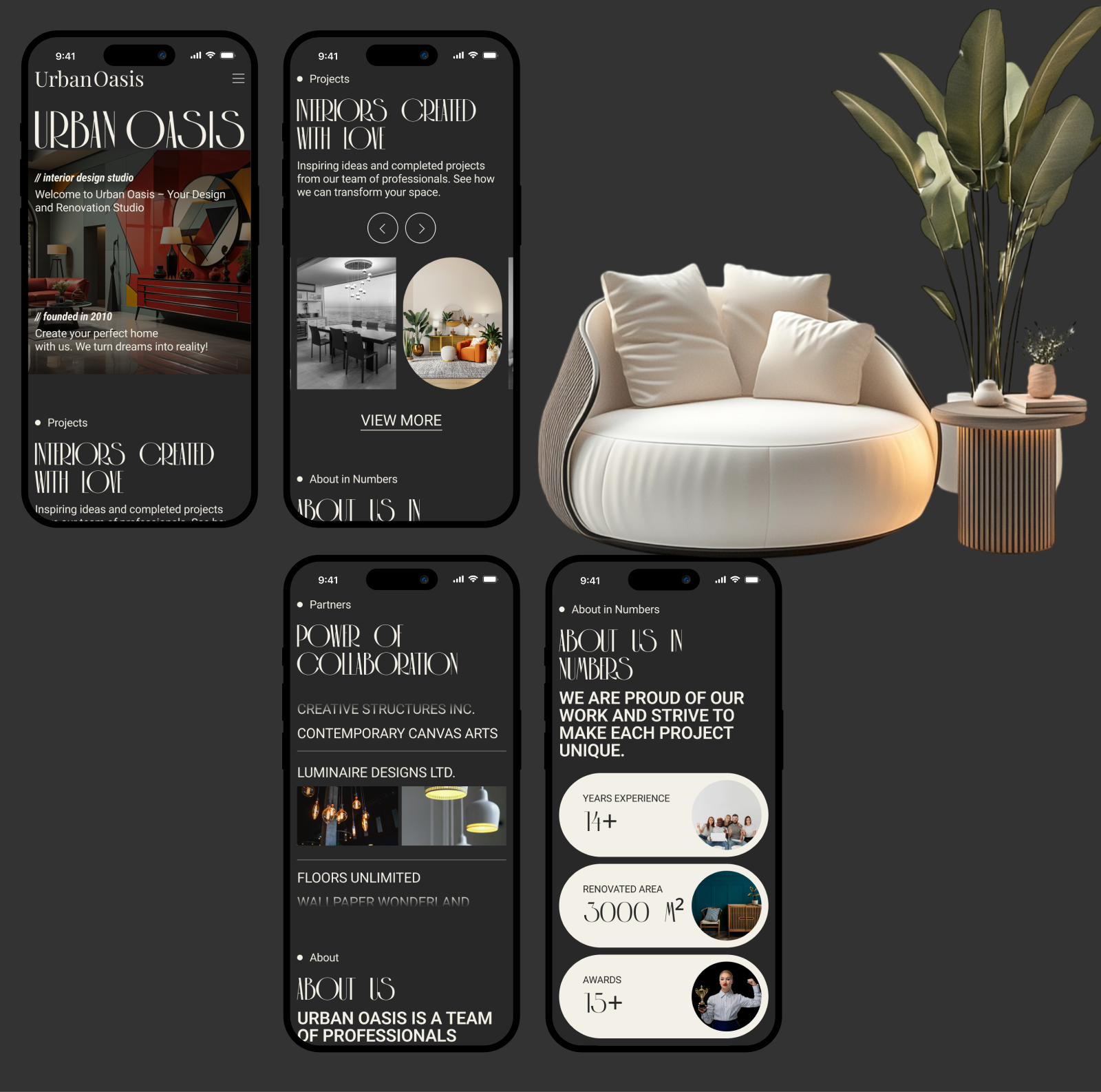 UrbanOasis студия дизайна интерьеров | Корпоративный сат — Изображение №2 — Интерфейсы, Брендинг на Dprofile