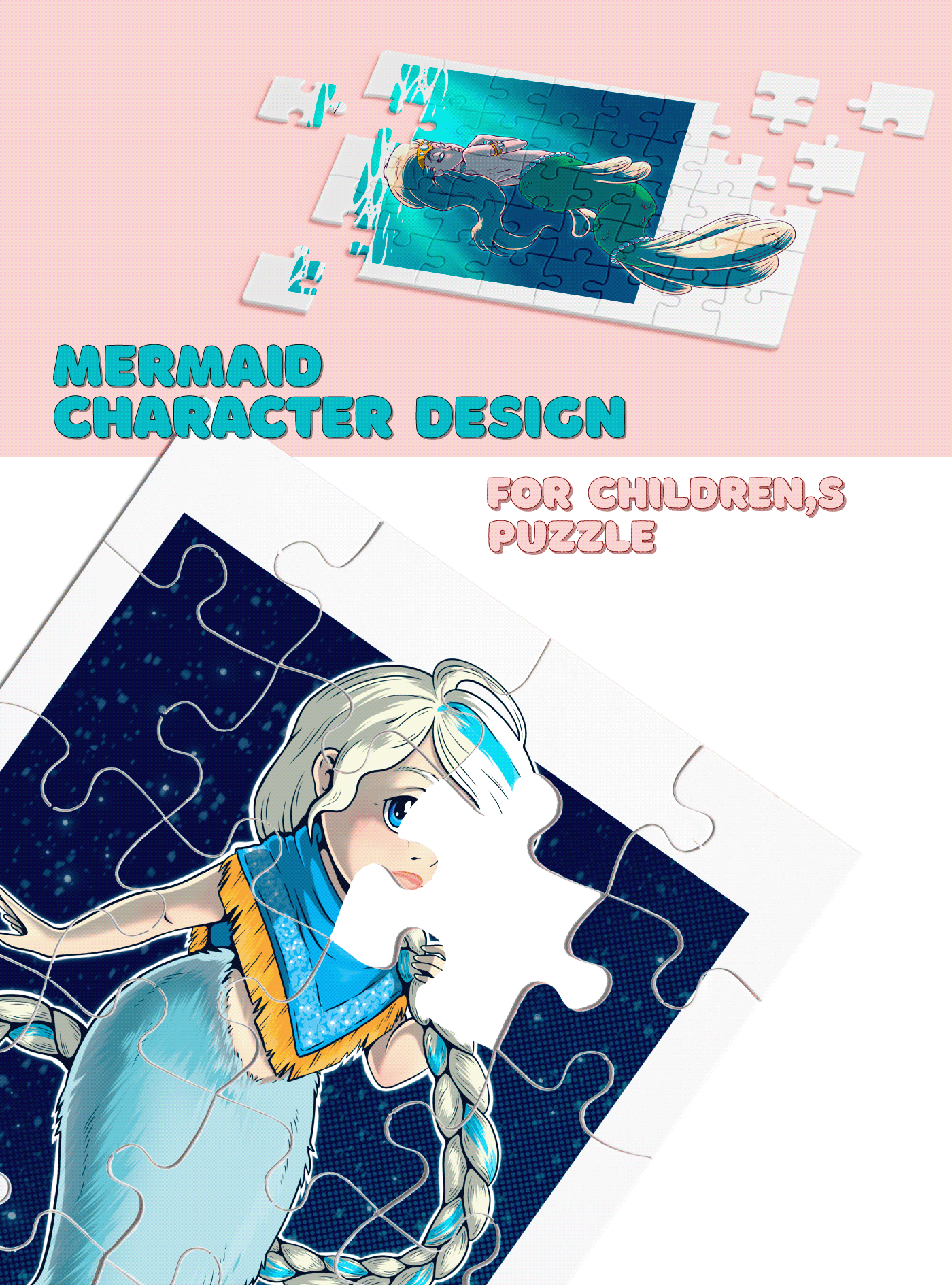 Mermaid character design for children's puzzles — Изображение №1 — Иллюстрация на Dprofile