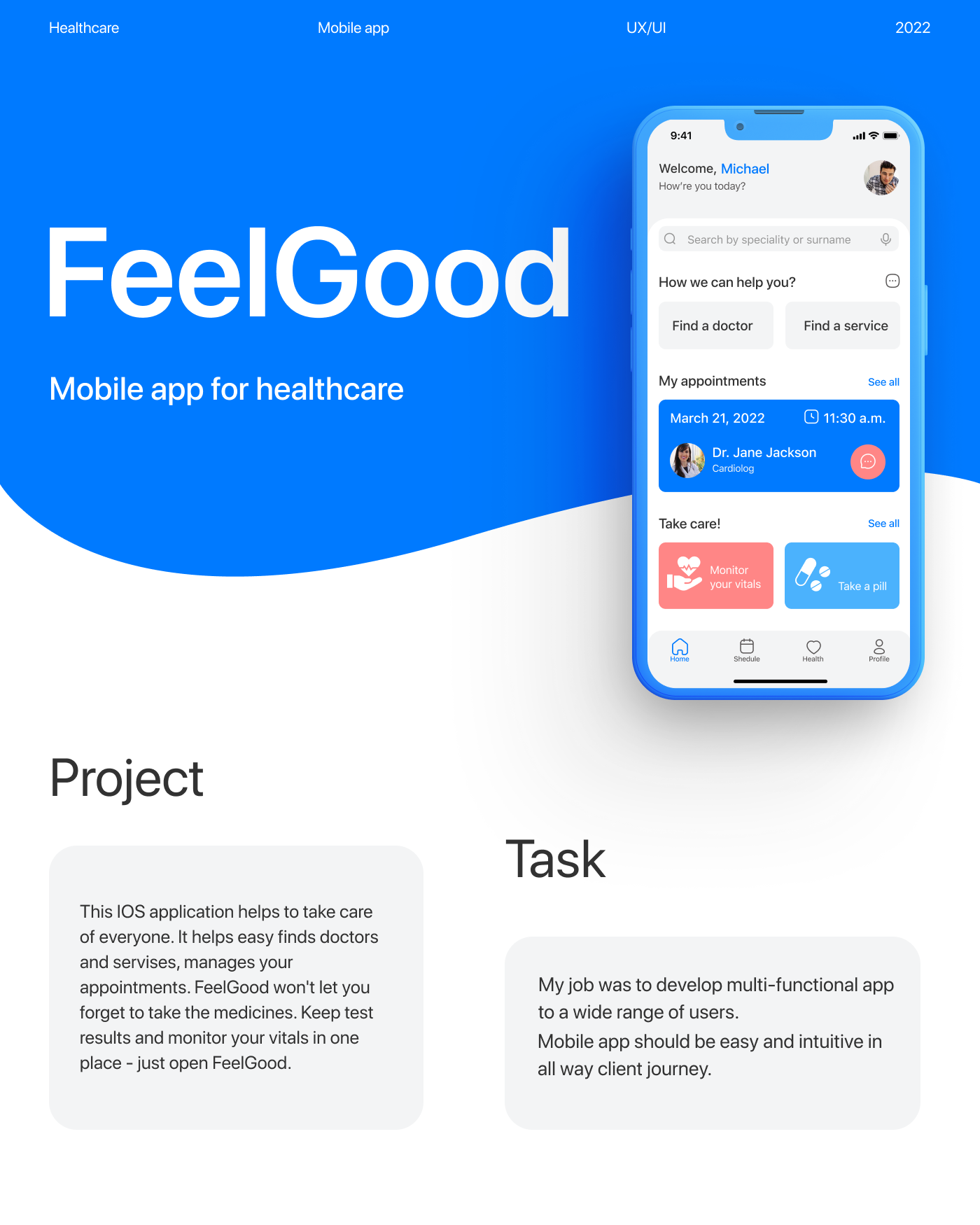 FeelGood - mobile app for healthcare — Изображение №1 — Интерфейсы, Анимация на Dprofile