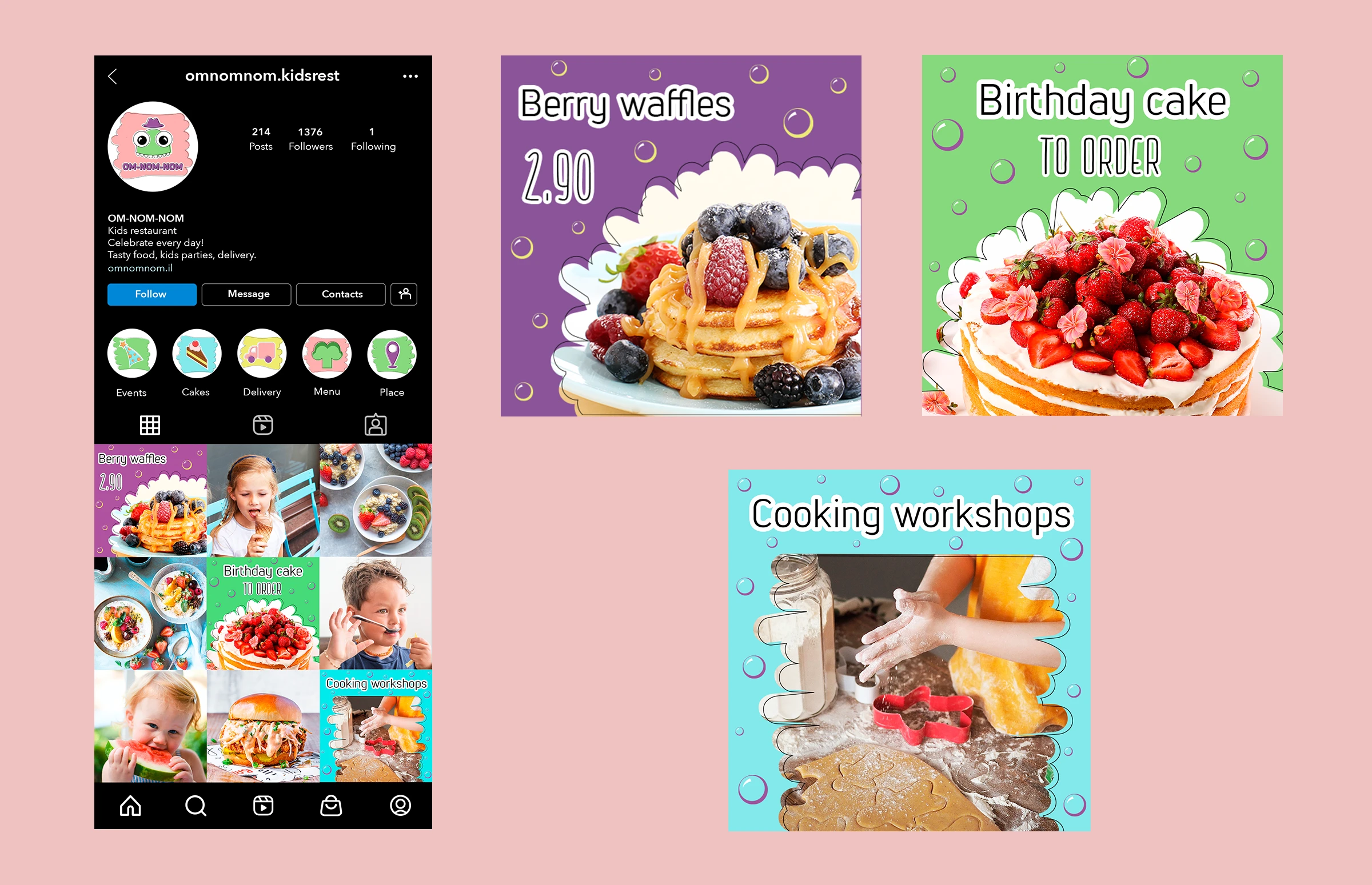 OM-NOM-NOM (детский ресторан) — Изображение №5 — Брендинг, Графика на Dprofile