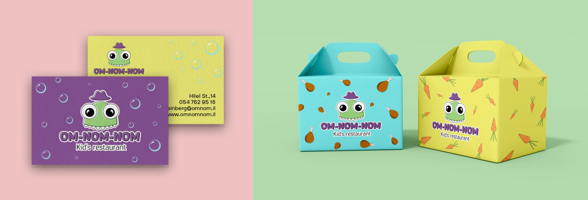 OM-NOM-NOM (детский ресторан) — Изображение №3 — Брендинг, Графика на Dprofile