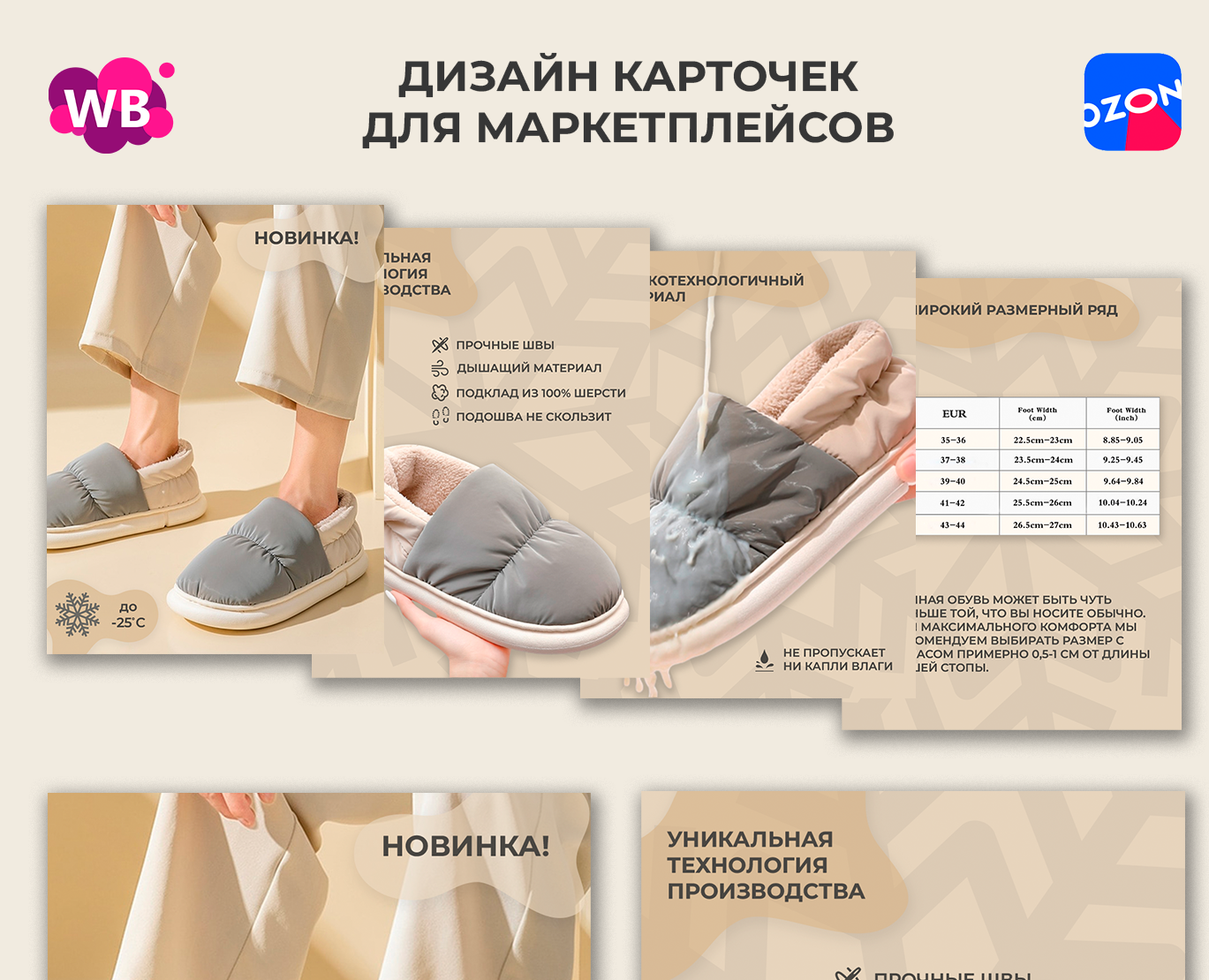 Инфографика для маркетплейсов (утепленные тапочки) — Графика на Dprofile