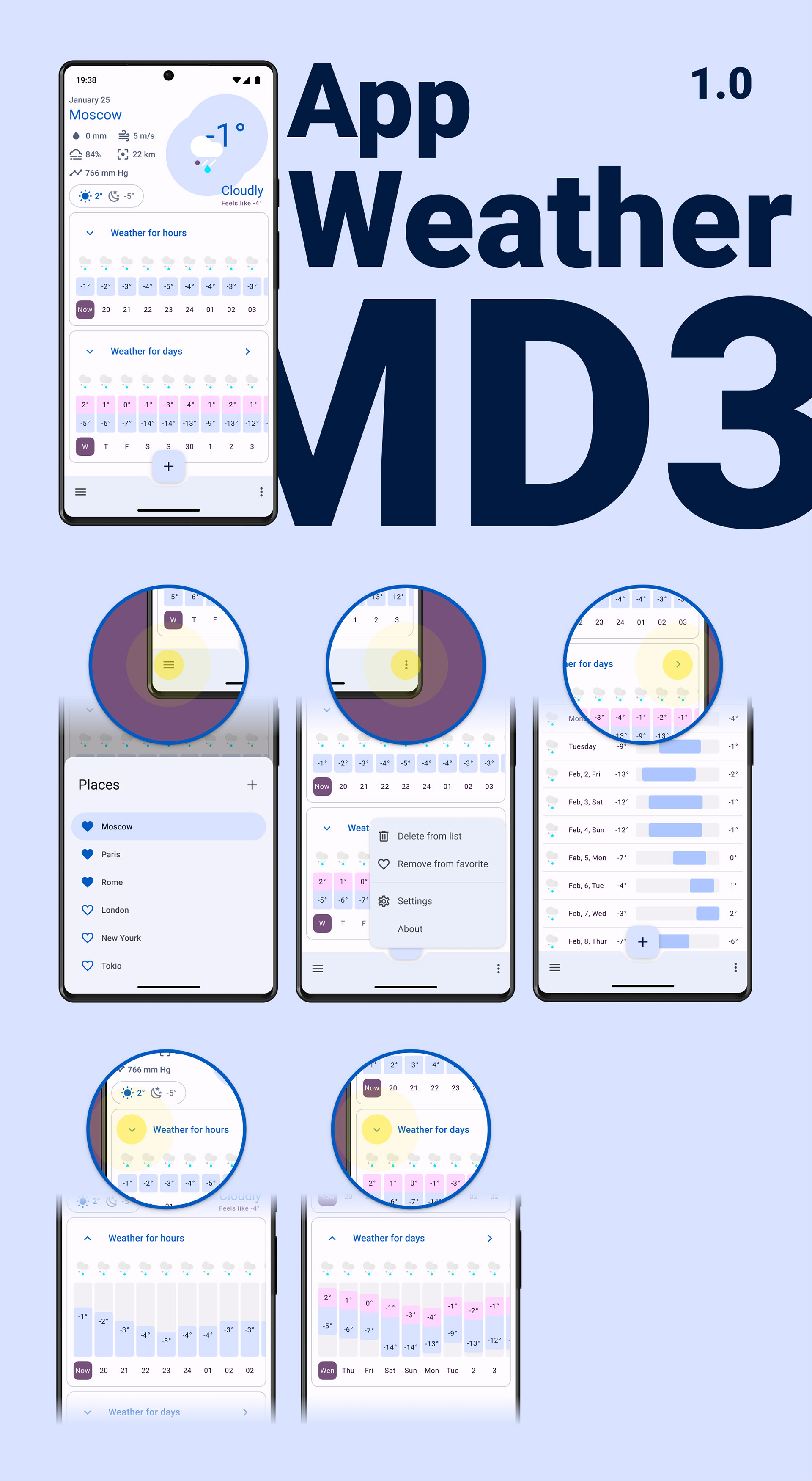 Weather app style Material Design 3 — Изображение №1 — Интерфейсы на Dprofile