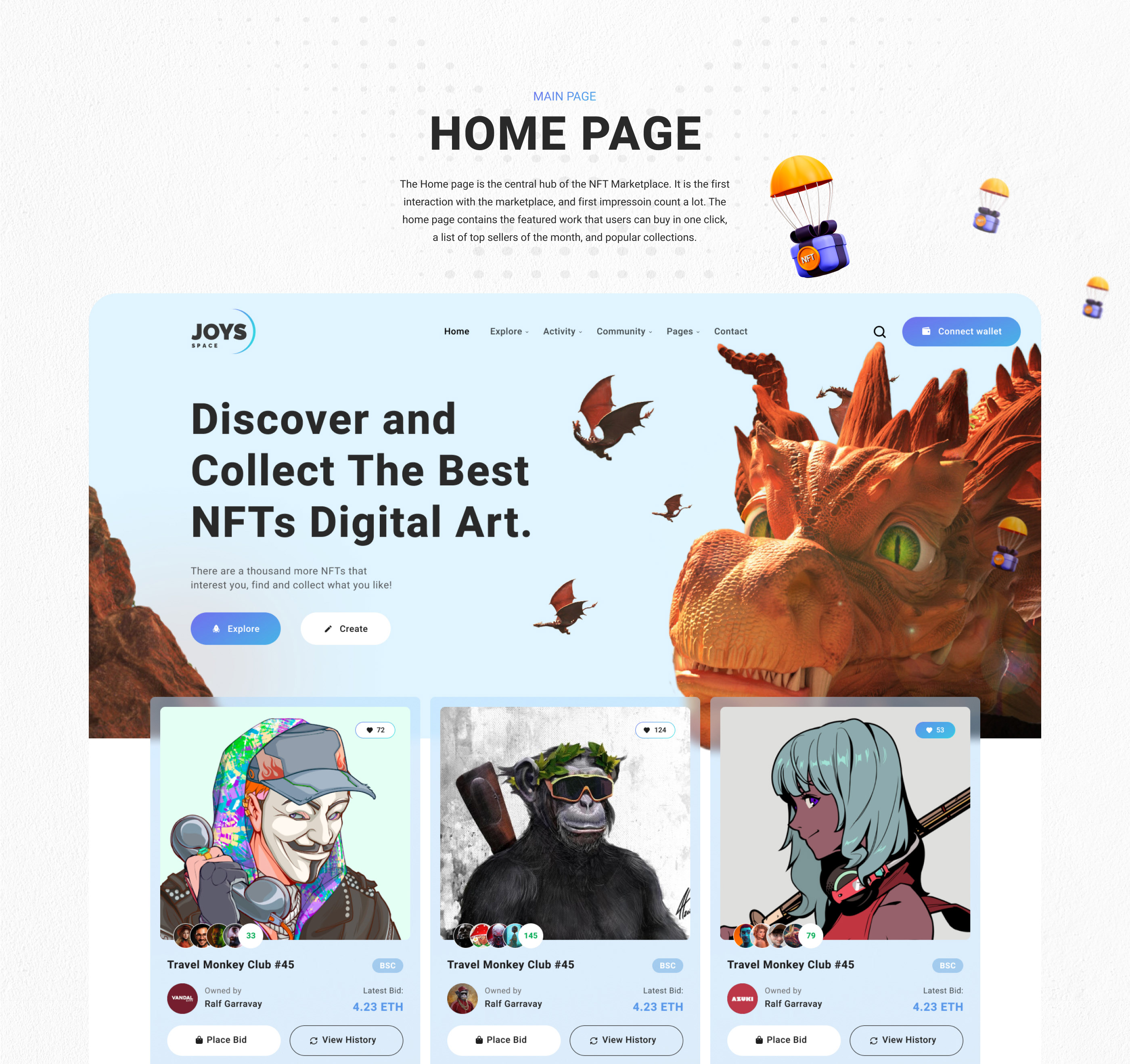 NFT MARKETPLACE - JOYS SPACE — Изображение №3 — Интерфейсы, Брендинг на Dprofile