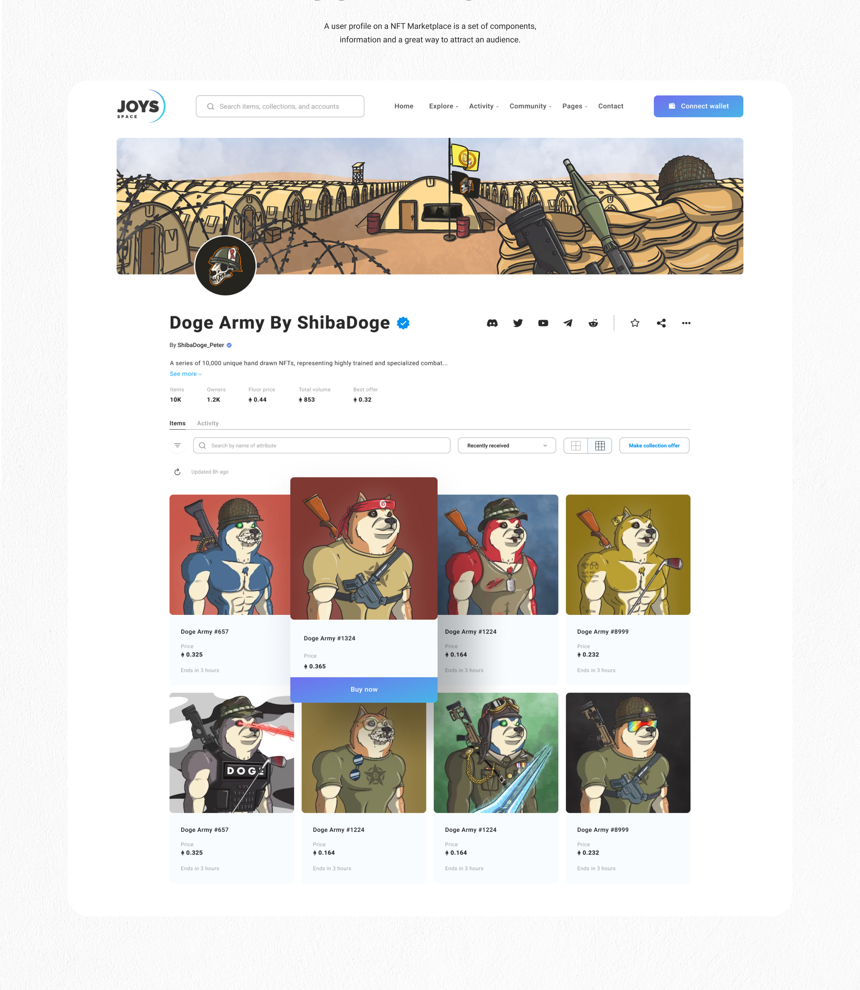NFT MARKETPLACE - JOYS SPACE — Изображение №7 — Интерфейсы, Брендинг на Dprofile