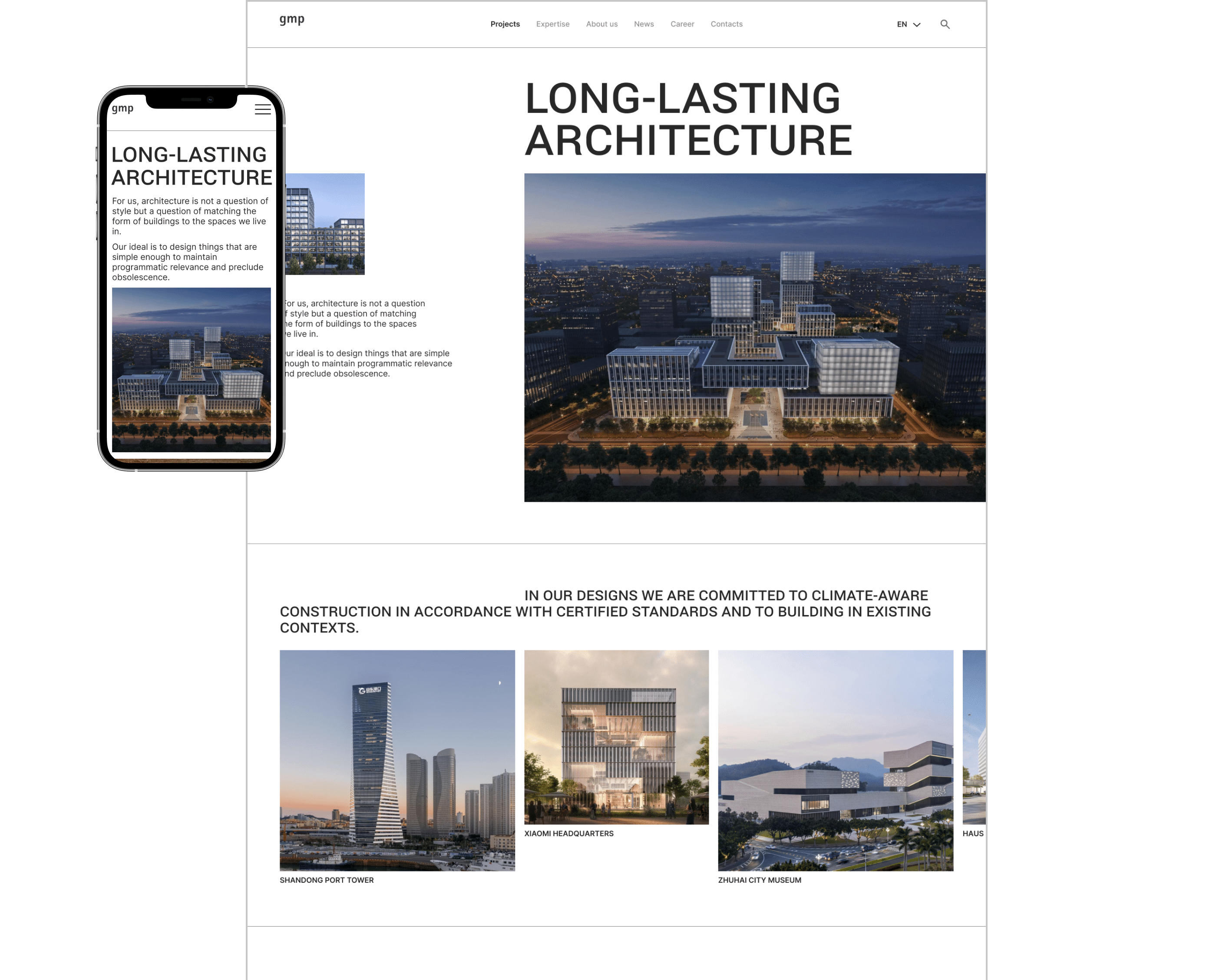 gmp Architekten — corporate website redesign — Изображение №2 — Интерфейсы на Dprofile