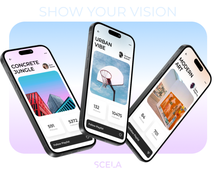 Scela mobile app — Интерфейсы, Брендинг на Dprofile