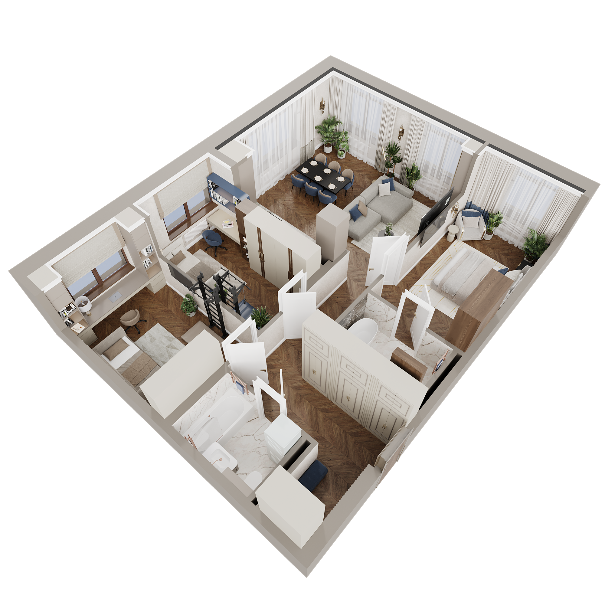2D/3D планировка 3к-квартиры 97,1 м² — Изображение №7 — Иллюстрация, 3D на Dprofile