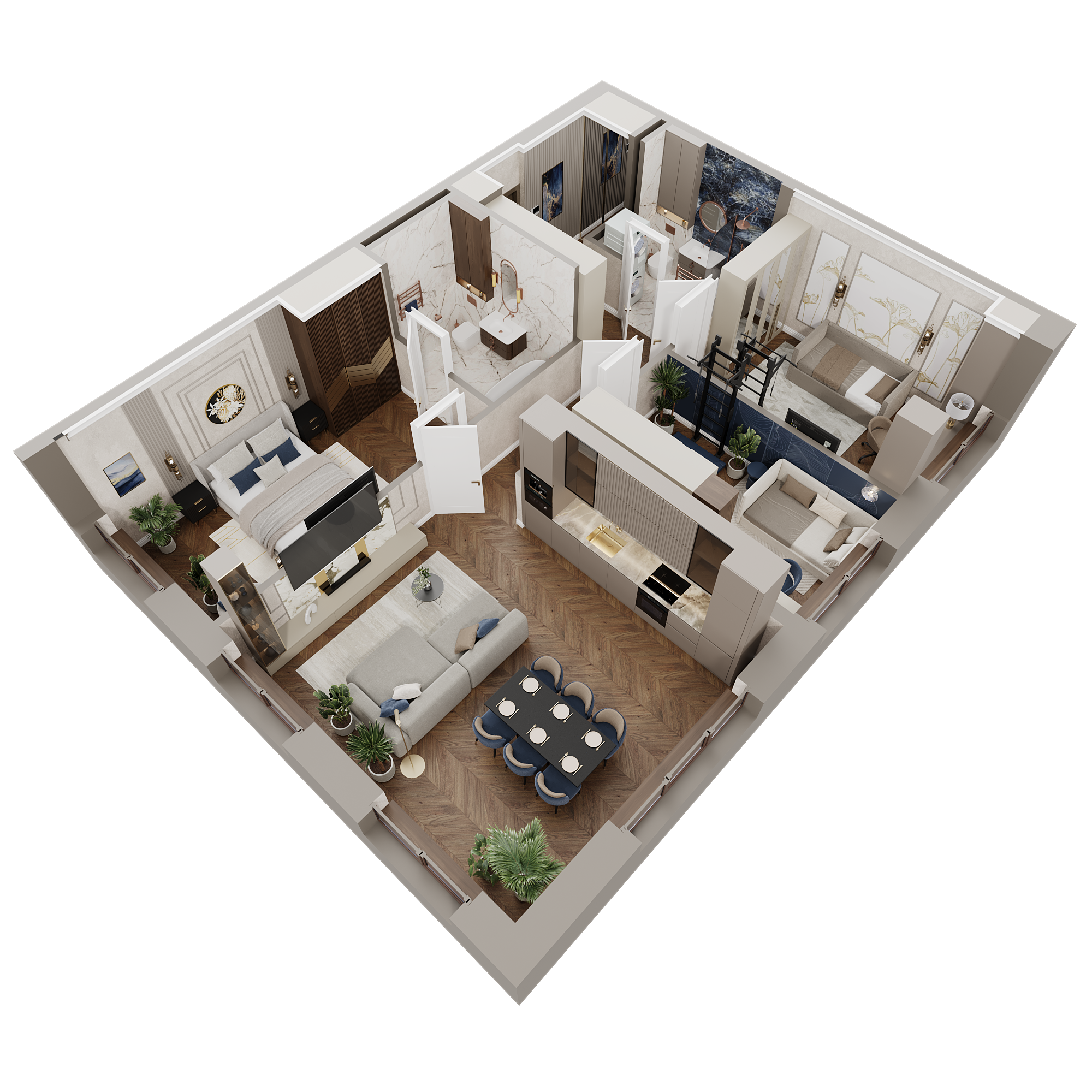 2D/3D планировка 3к-квартиры 97,1 м² — Изображение №5 — Иллюстрация, 3D на Dprofile