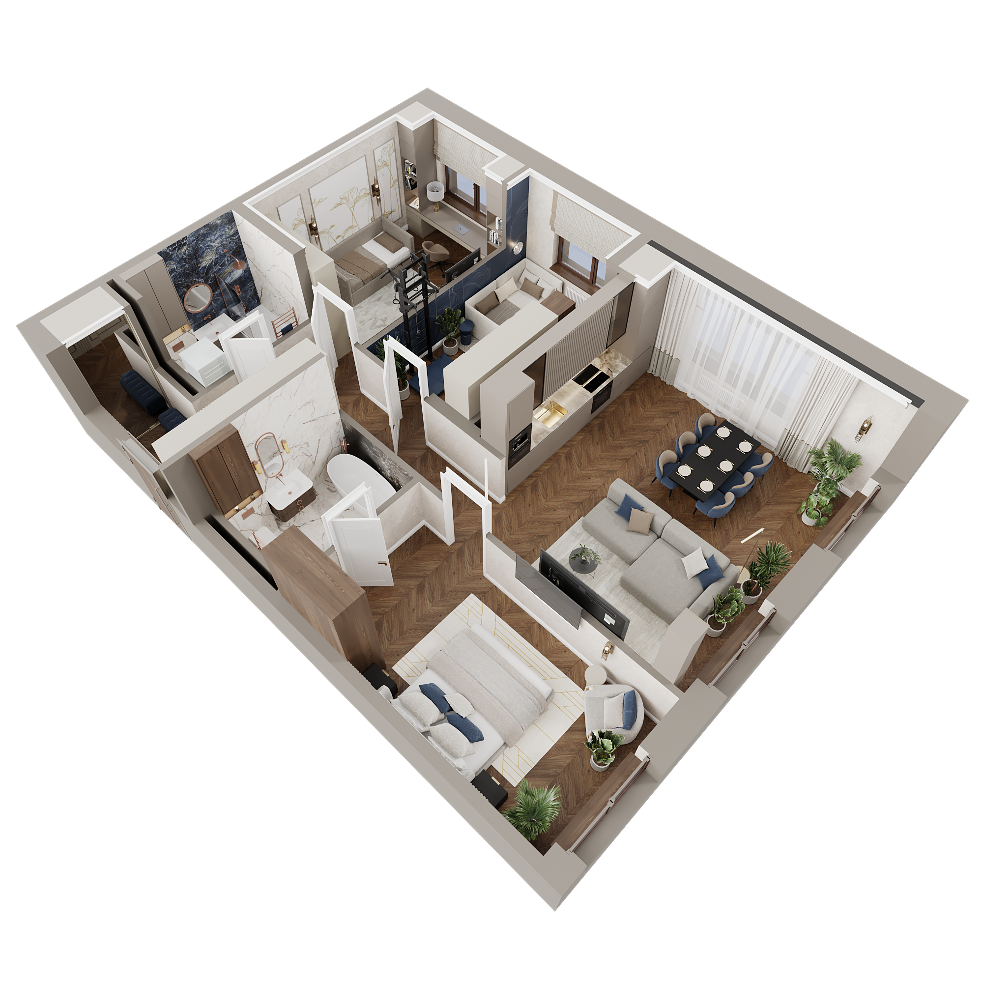 2D/3D планировка 3к-квартиры 97,1 м² — Изображение №4 — Иллюстрация, 3D на Dprofile
