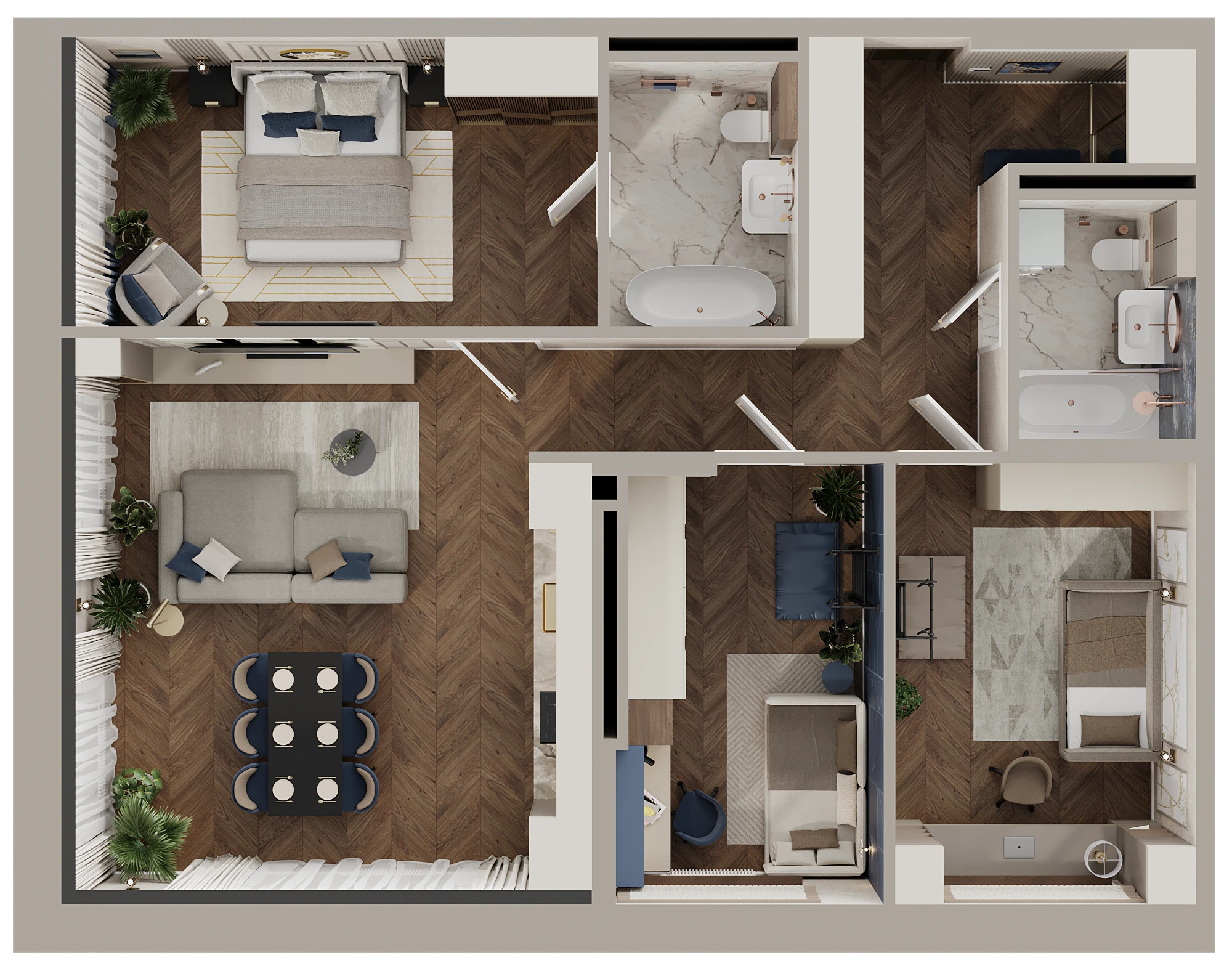 2D/3D планировка 3к-квартиры 97,1 м² — Изображение №3 — Иллюстрация, 3D на Dprofile