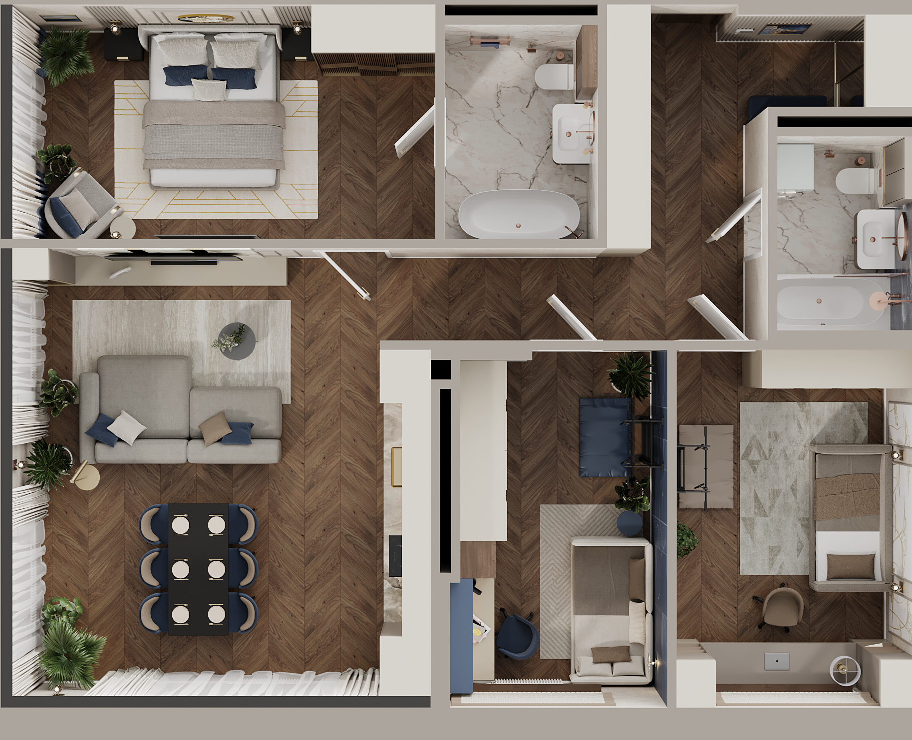 2D/3D планировка 3к-квартиры 97,1 м² на Dprofile
