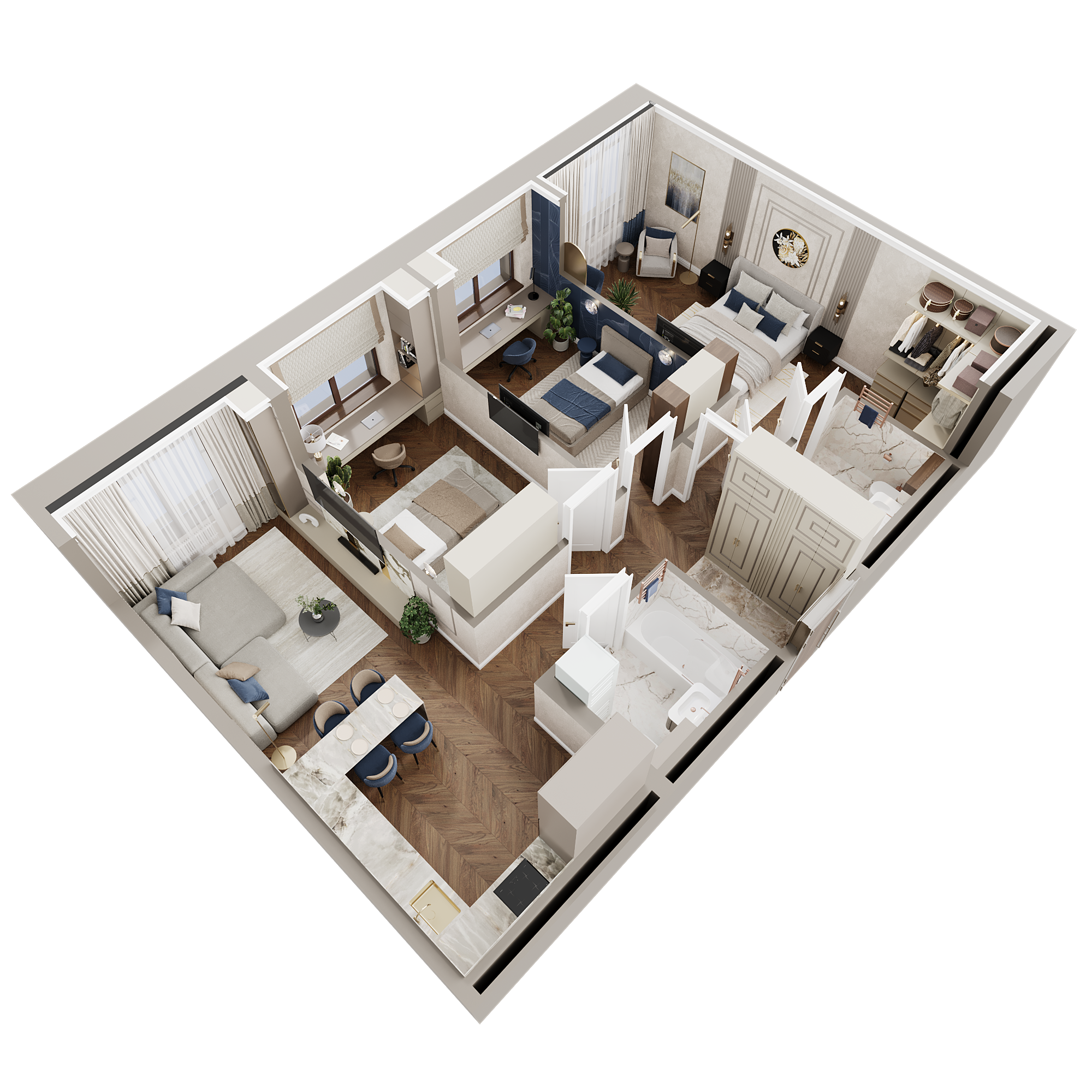 2D/3D планировка 3к-квартиры 86,3 м² — Изображение №5 — Иллюстрация, 3D на Dprofile