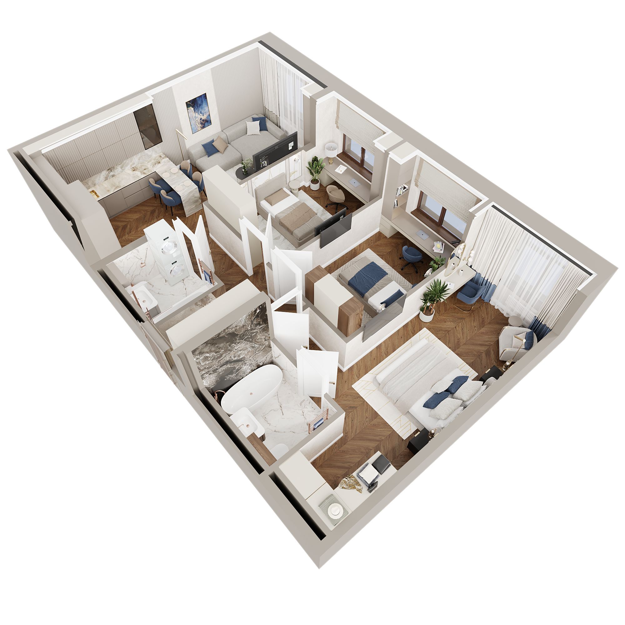 2D/3D планировка 3к-квартиры 86,3 м² — Изображение №6 — Иллюстрация, 3D на Dprofile