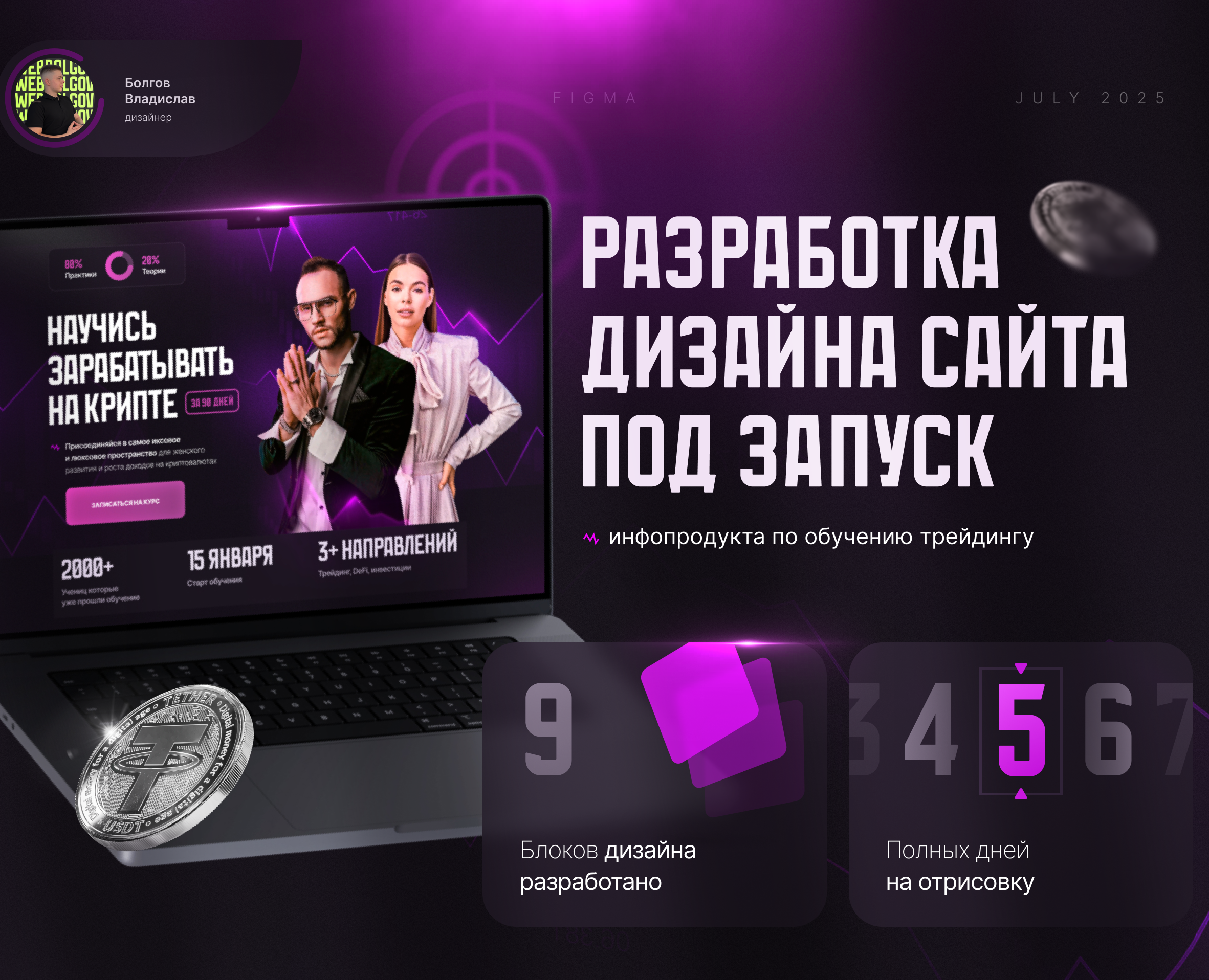 Landing Page. Курс по криптовалюте — Интерфейсы, Промдизайн на Dprofile