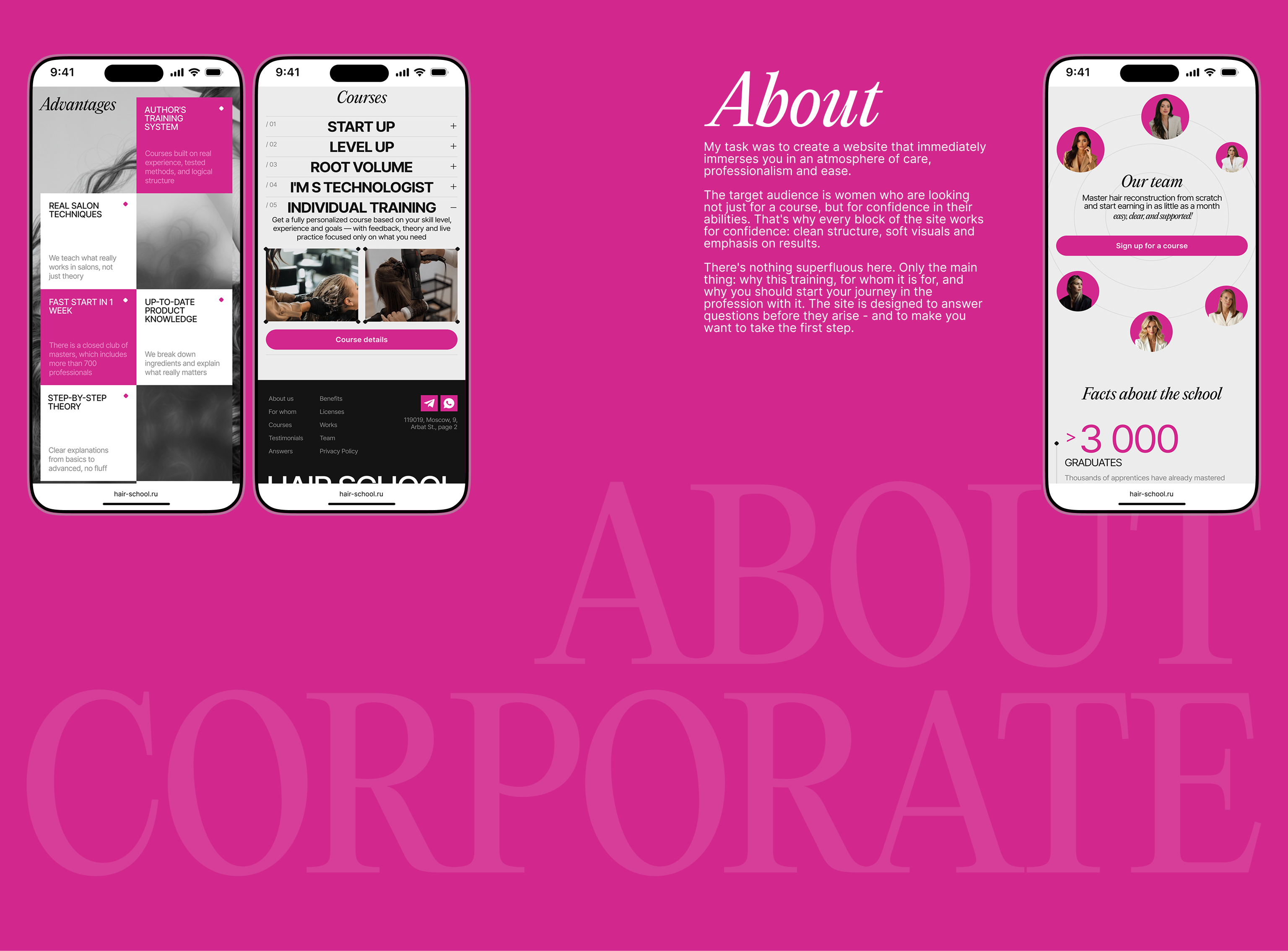 HAIR SCHOOL | Corporate website — Изображение №2 — Интерфейсы, Анимация на Dprofile