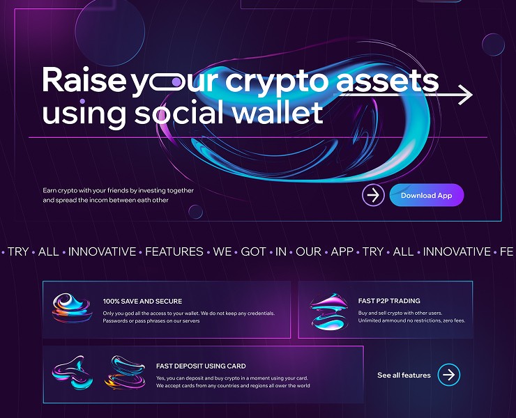 Crypto wallet landing & app design — Интерфейсы на Dprofile