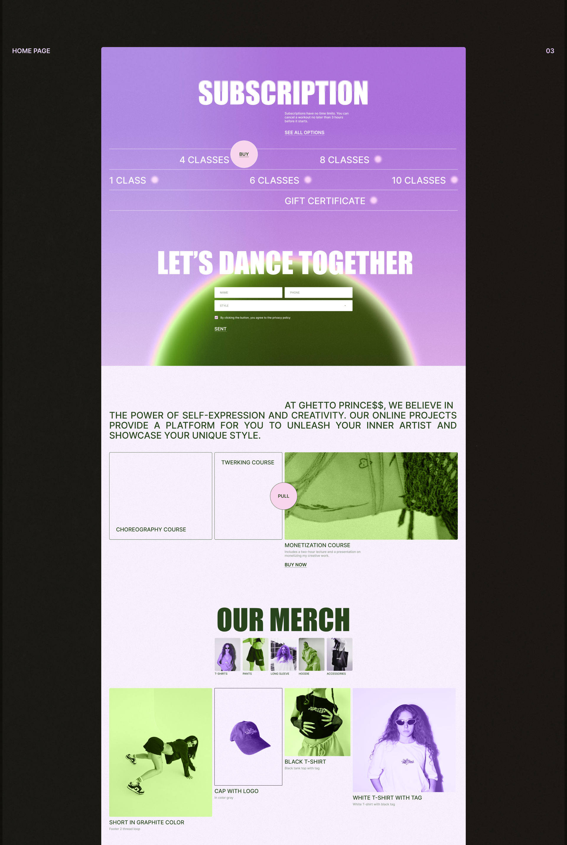 GHETTO PRINCESS | Dance Studio | Redesign concept — Изображение №6 — Интерфейсы, Анимация на Dprofile