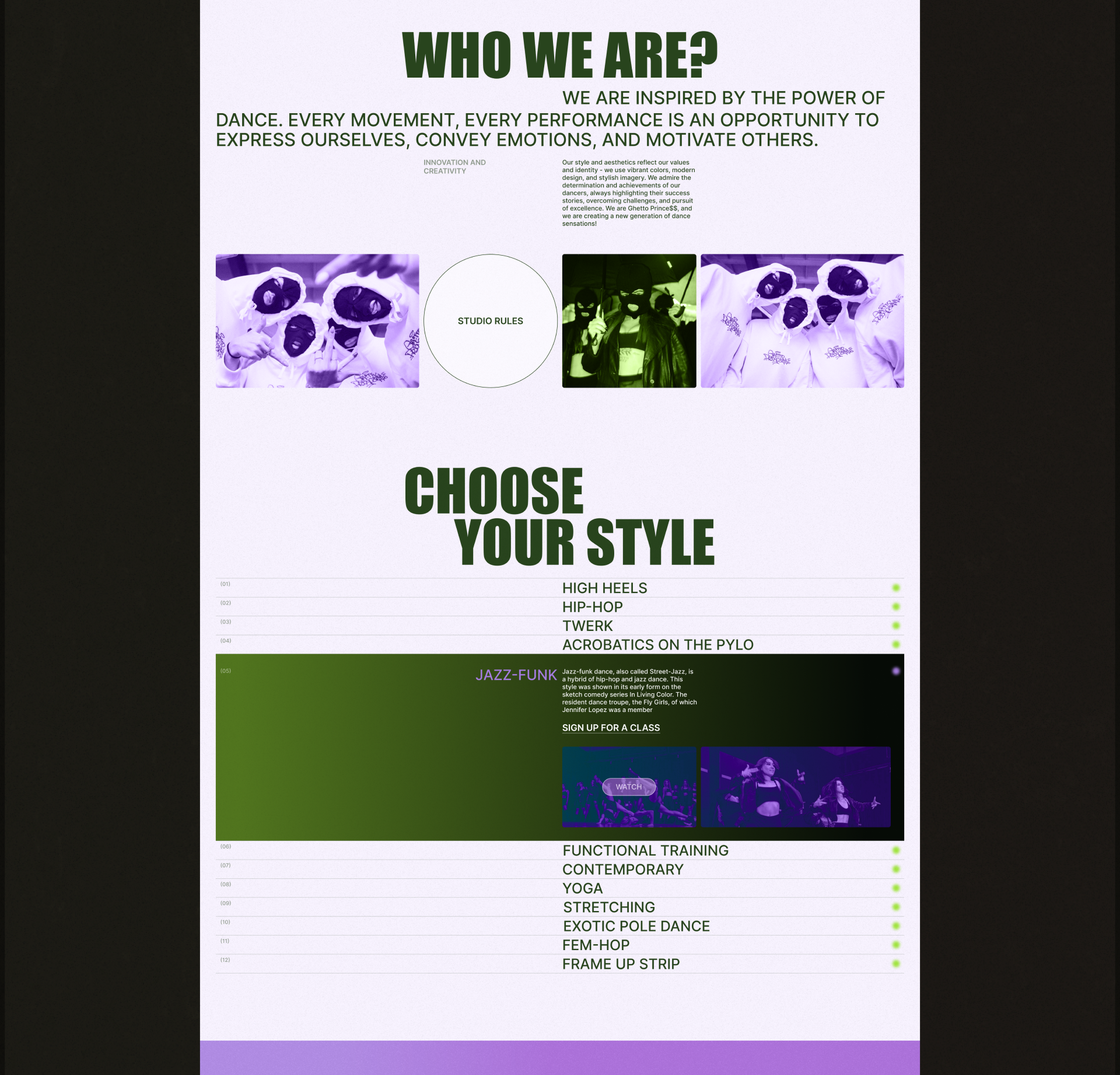 GHETTO PRINCESS | Dance Studio | Redesign concept — Изображение №3 — Интерфейсы, Анимация на Dprofile