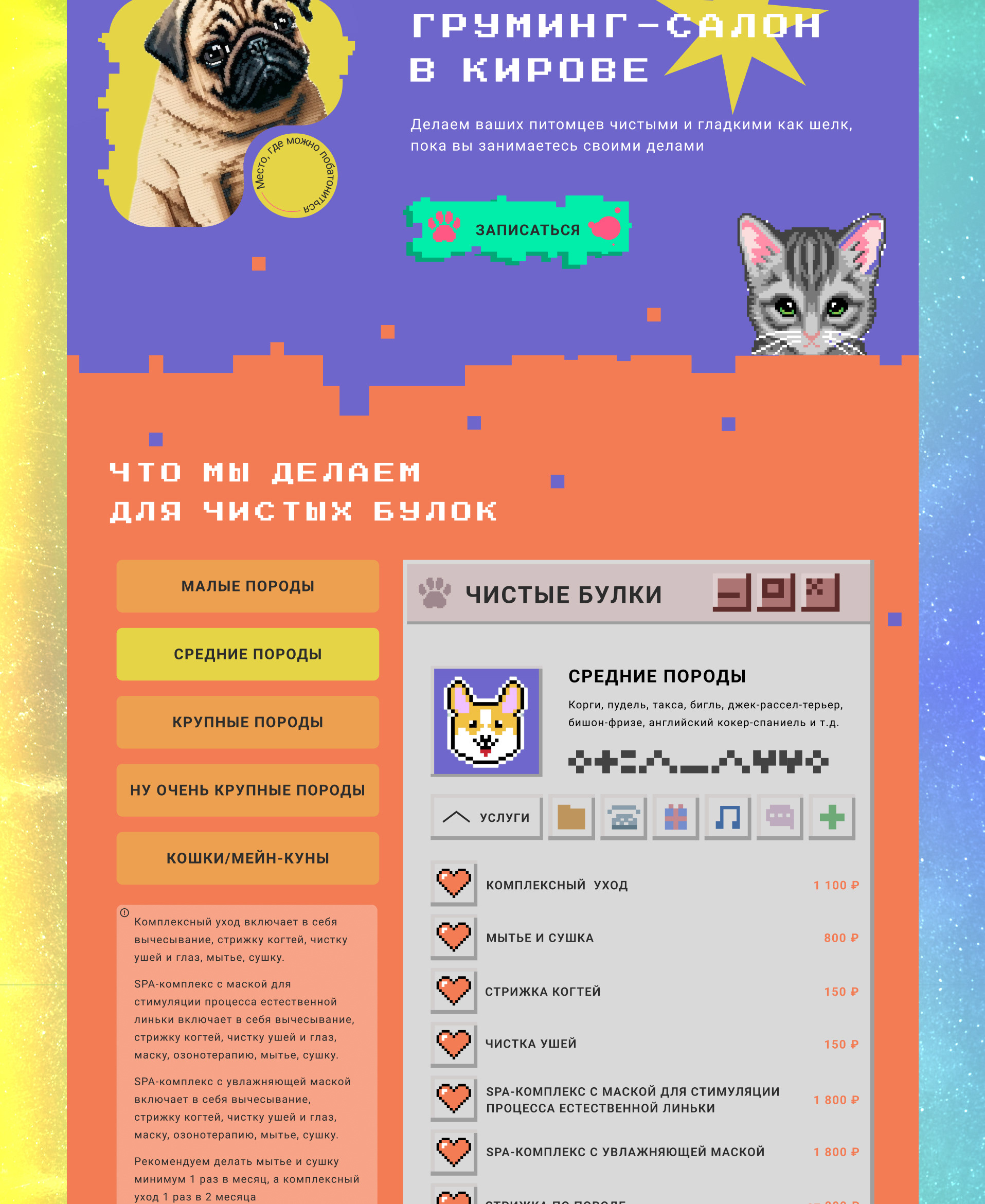 Груминг салон | Чистые булки | Landing page — Изображение №8 — Интерфейсы, Иллюстрация на Dprofile