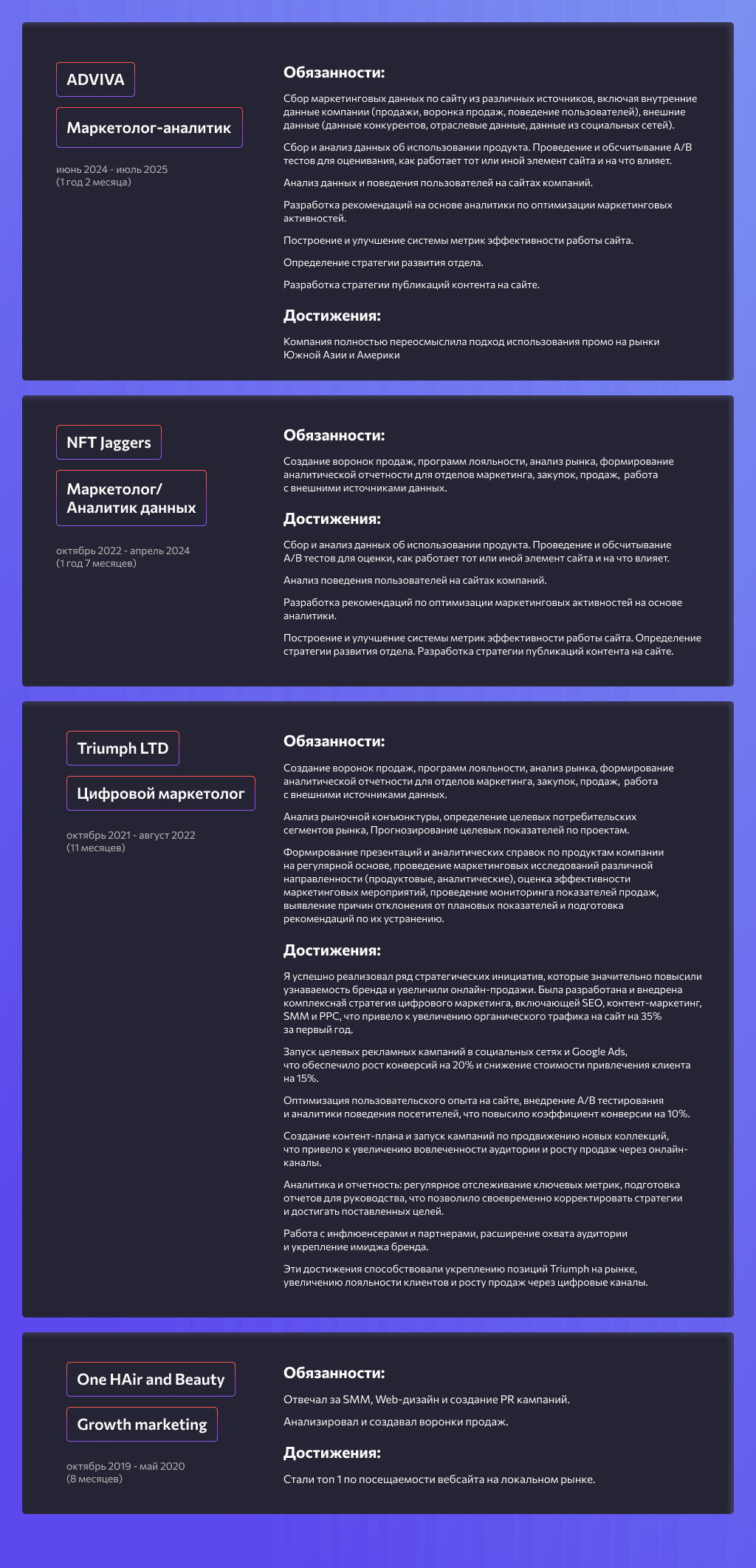 Презентация | Оформление резюме маркетолога-аналитика — Изображение №4 — Графика, Маркетинг на Dprofile