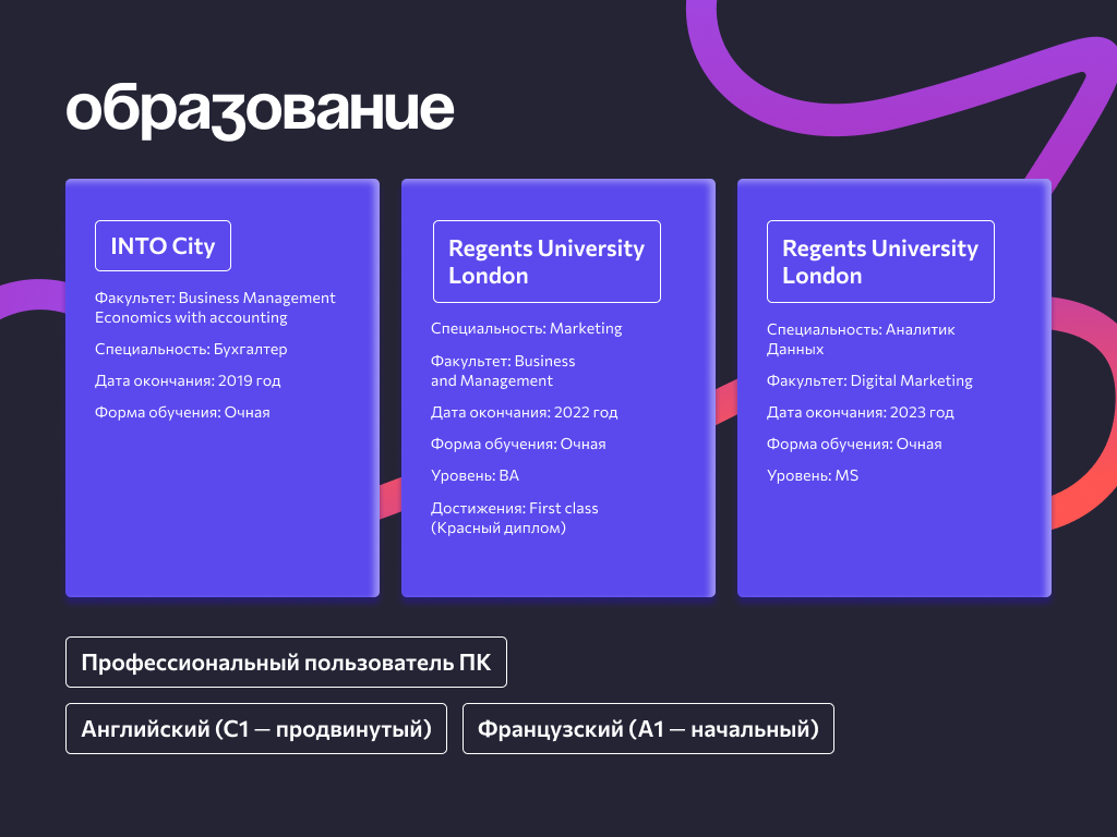 Презентация | Оформление резюме маркетолога-аналитика — Изображение №3 — Графика, Маркетинг на Dprofile