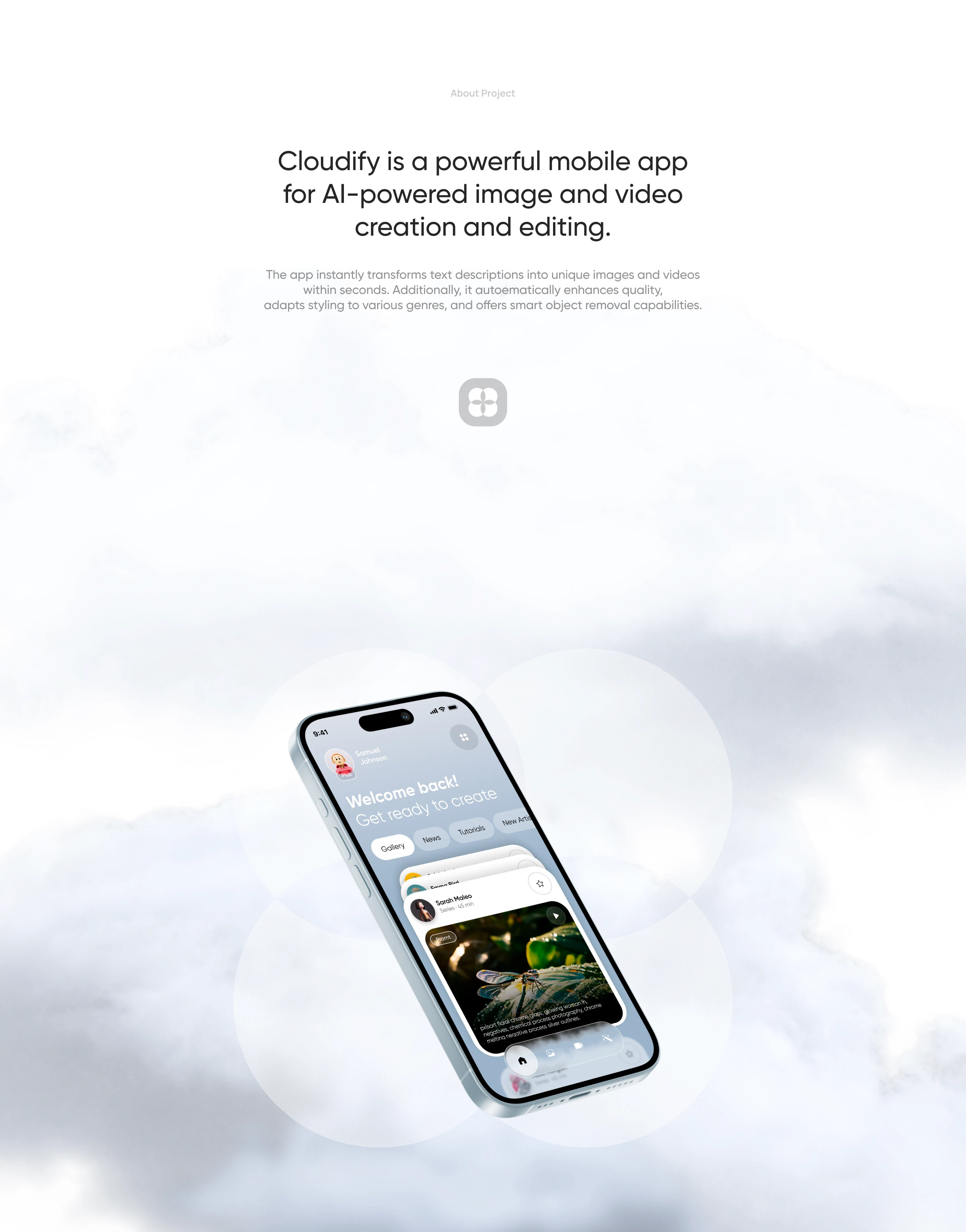 Cloudify - AI Generator App UX UI — Изображение №2 — Интерфейсы, Брендинг на Dprofile