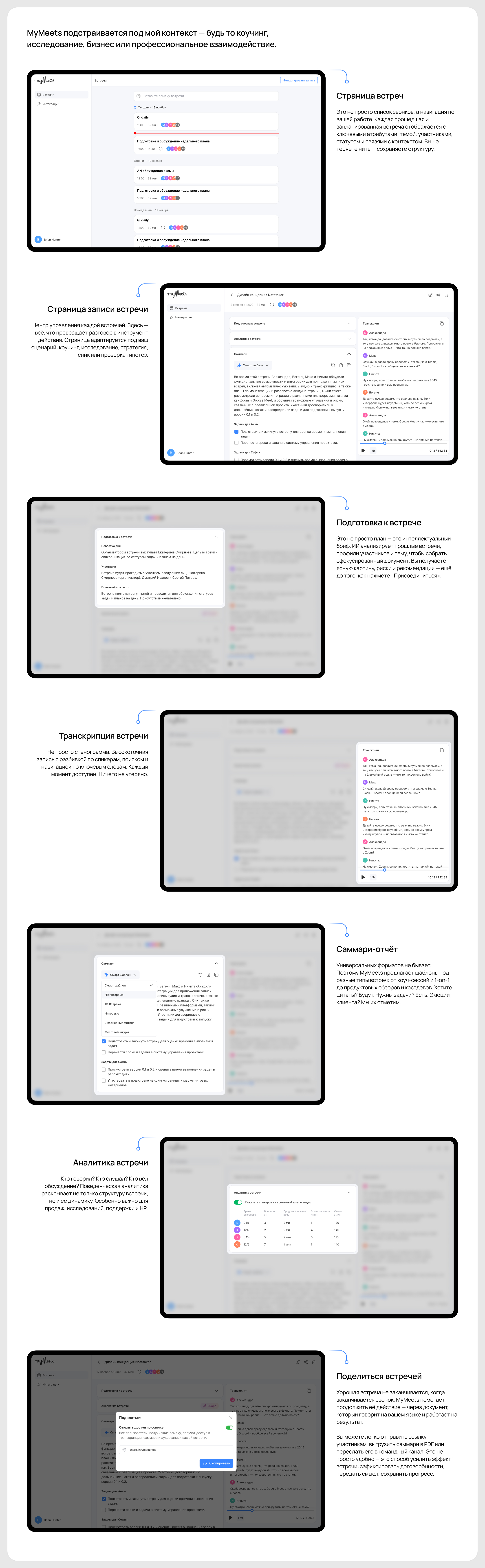 MyMeets - AI Ассистент для онлайн встреч — Изображение №3 — Интерфейсы на Dprofile