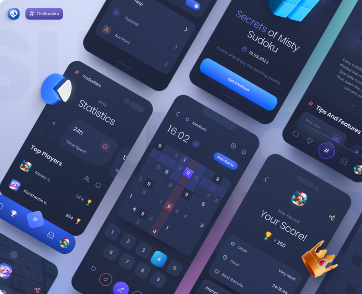Sudoku Mobile App — Интерфейсы, Графика на Dprofile