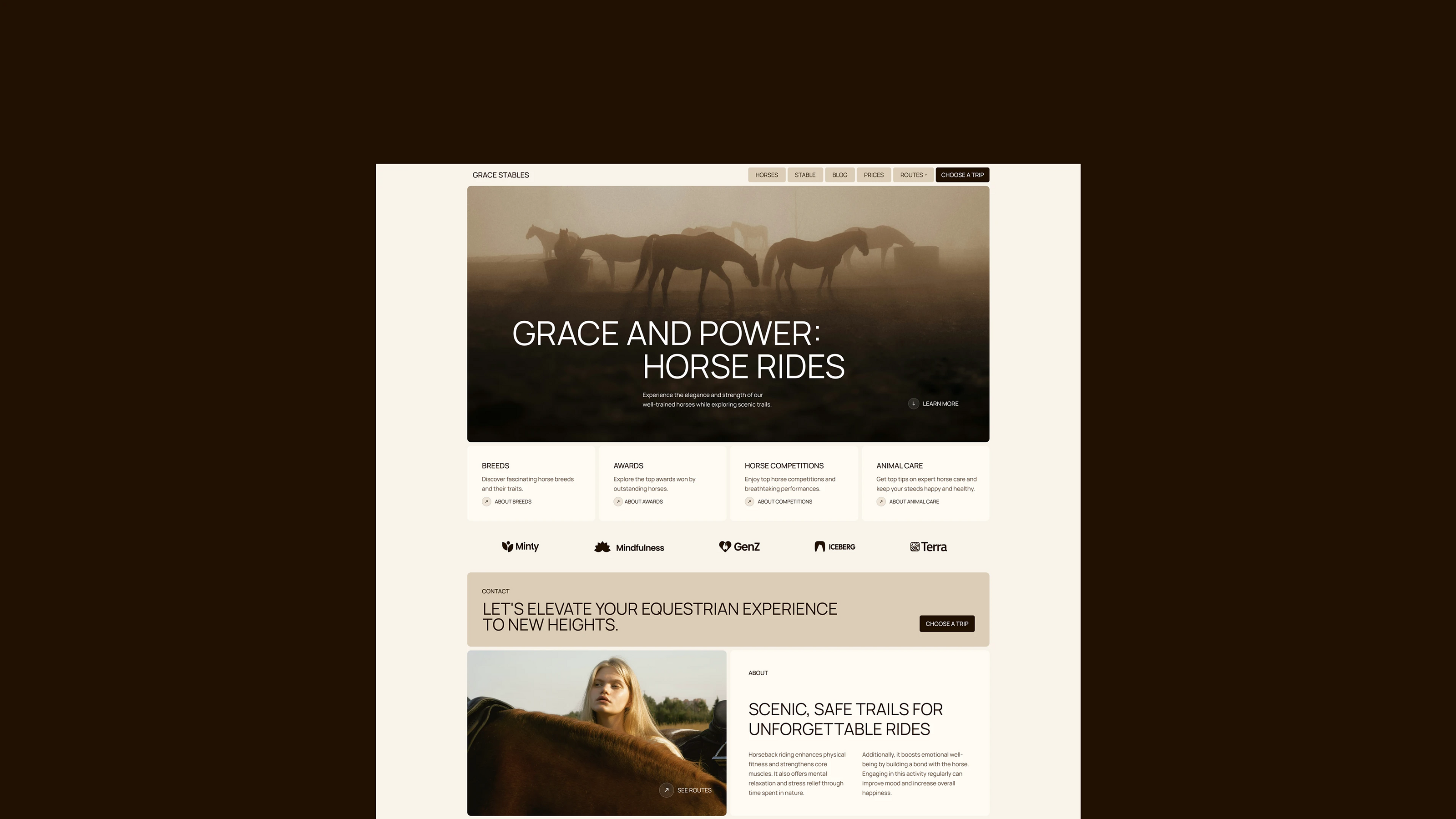 Grace Stables/ Сайт для компании конных прогулок — Изображение №3 — Интерфейсы на Dprofile
