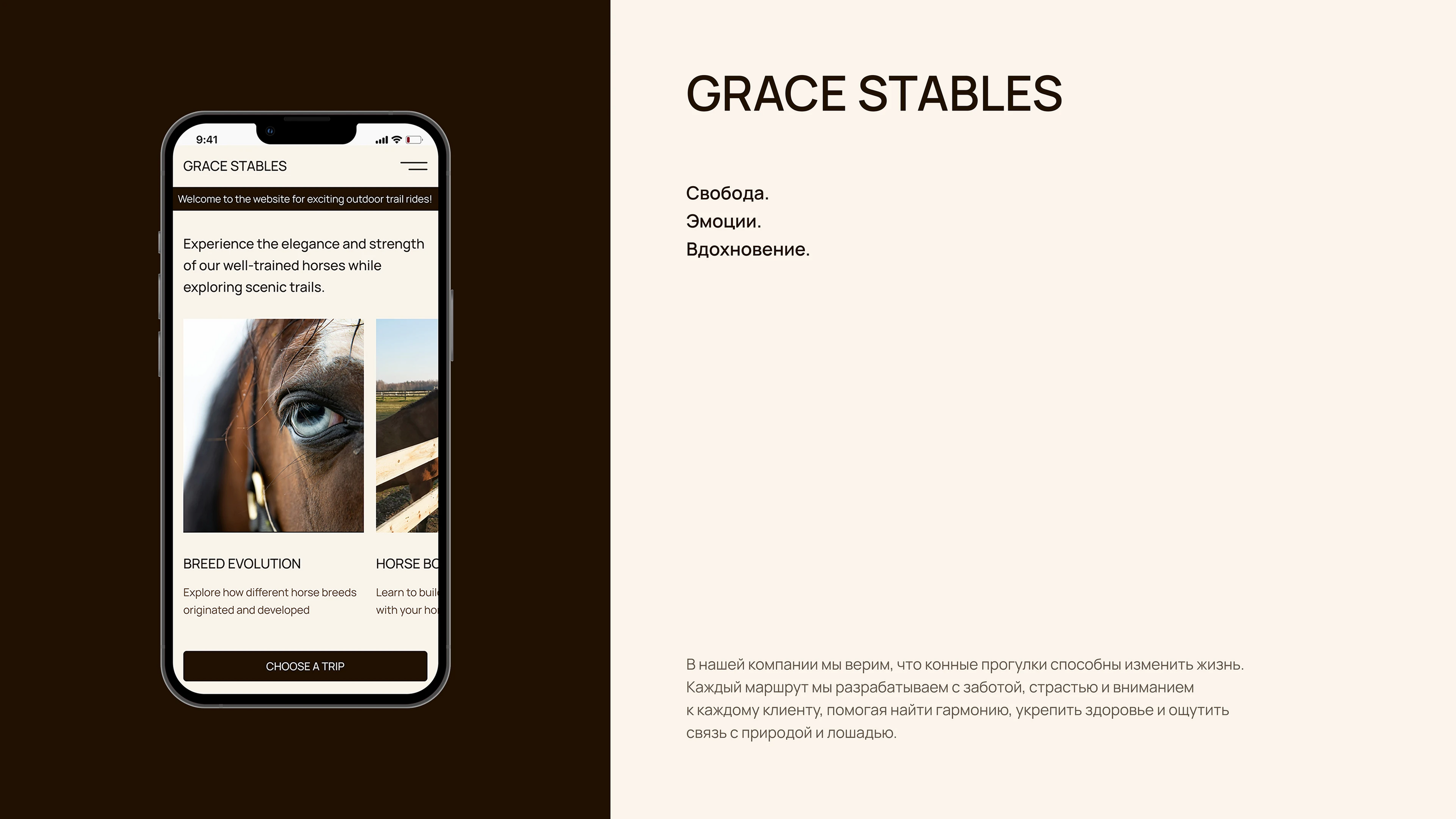 Grace Stables/ Сайт для компании конных прогулок — Изображение №4 — Интерфейсы на Dprofile