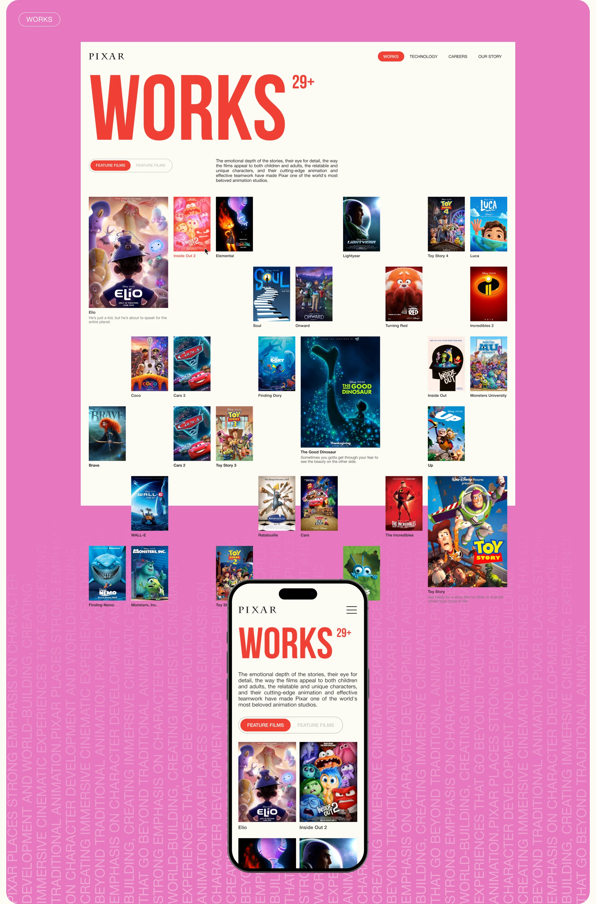 PIXAR | Corporate website redesign — Изображение №6 — Интерфейсы на Dprofile