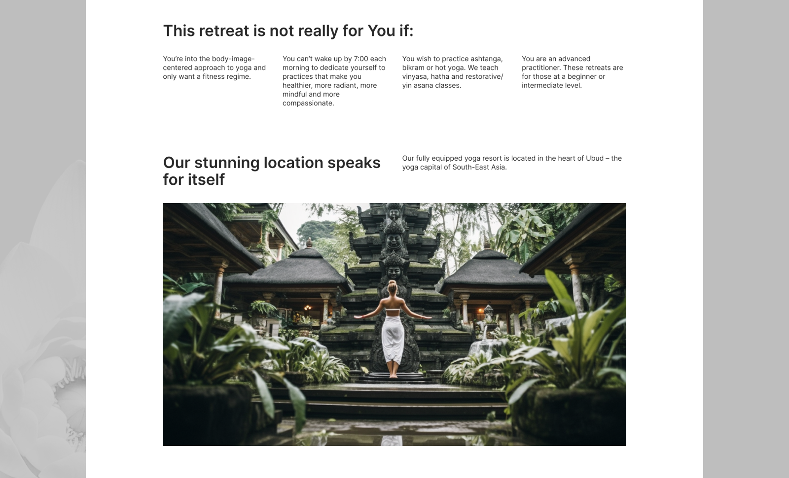 Yoga Lotus: дизайн одностраничного сайта — Изображение №6 — Интерфейсы на Dprofile