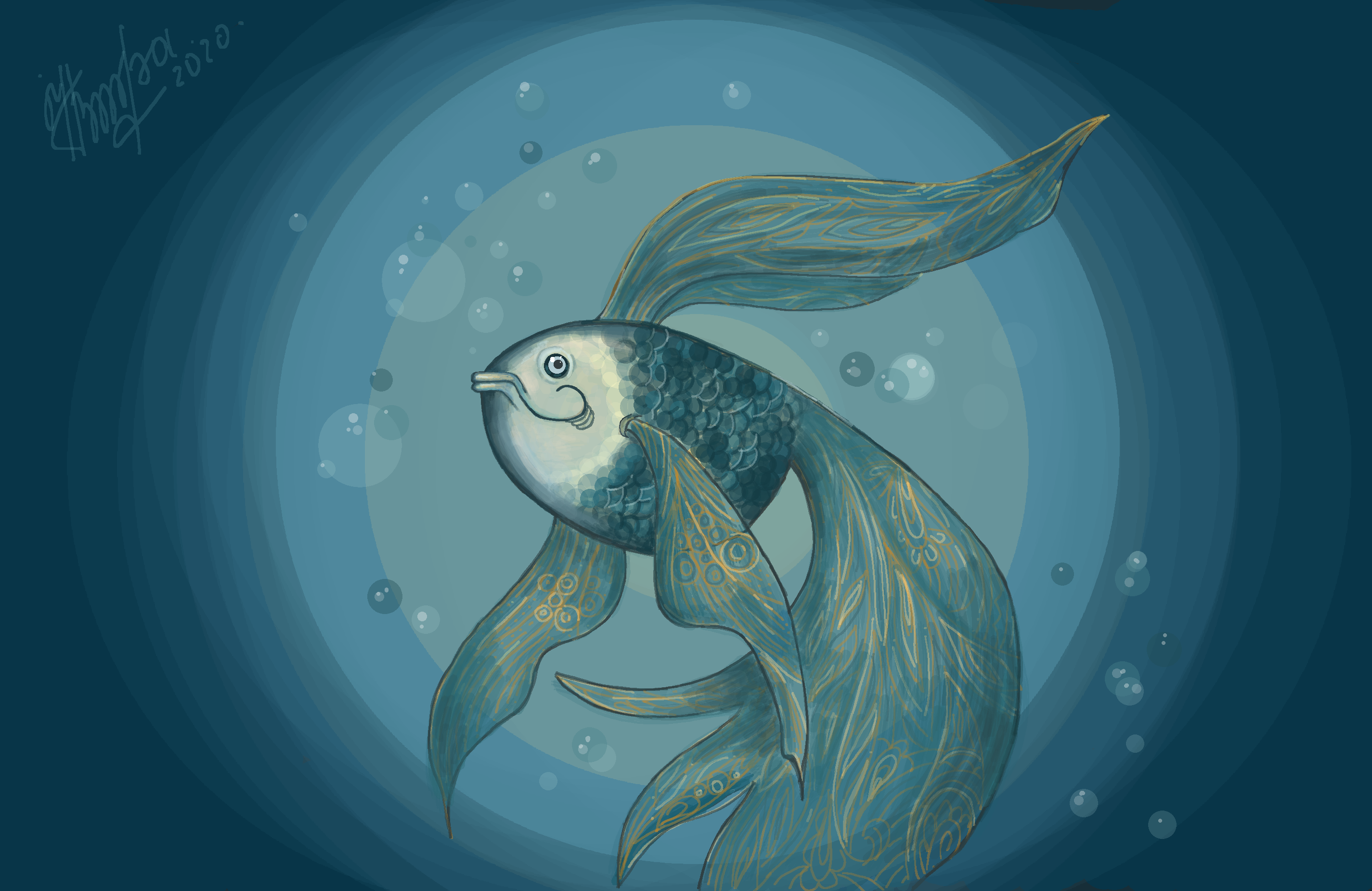 рыба в голубом озере — Изображение №1 — Иллюстрация на Dprofile