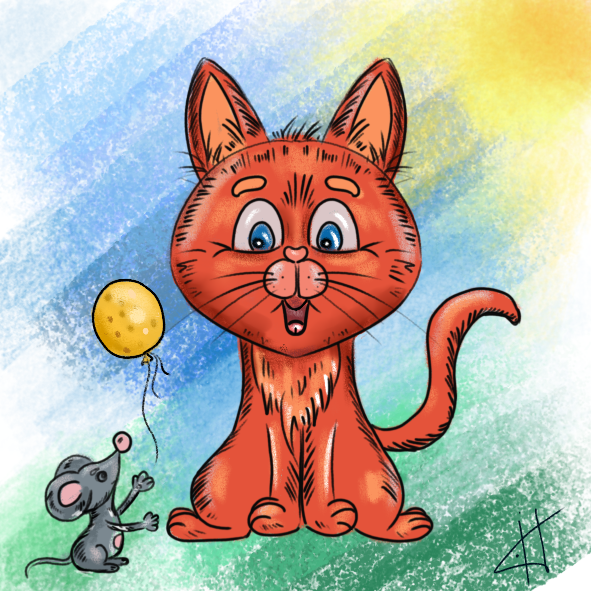 рисунок детский< Рыжий котик> — Изображение №1 — Иллюстрация на Dprofile