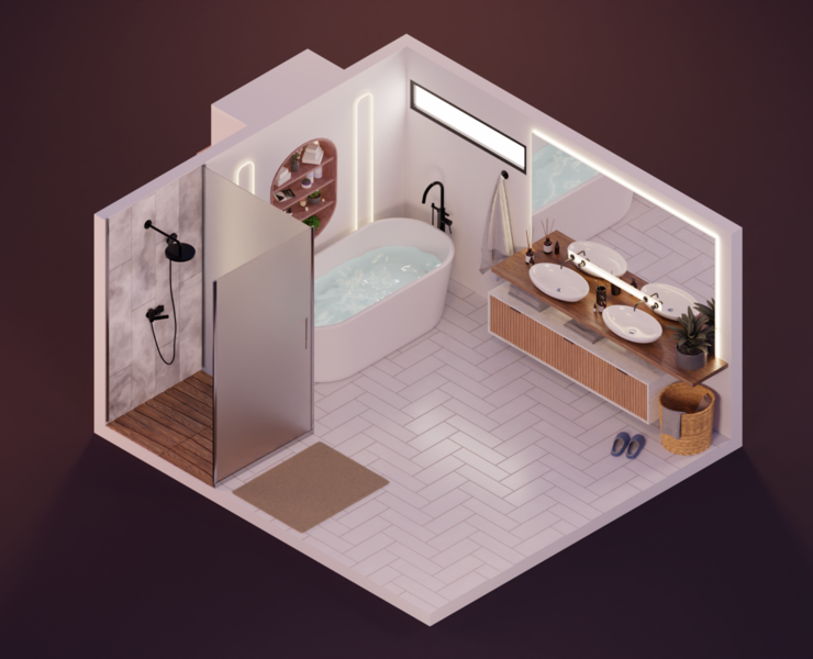 3D isometric bathroom in Blender — Иллюстрация, 3D на Dprofile