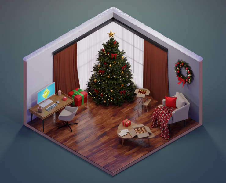 3D isometric room, holiday mood :) — Иллюстрация, 3D на Dprofile