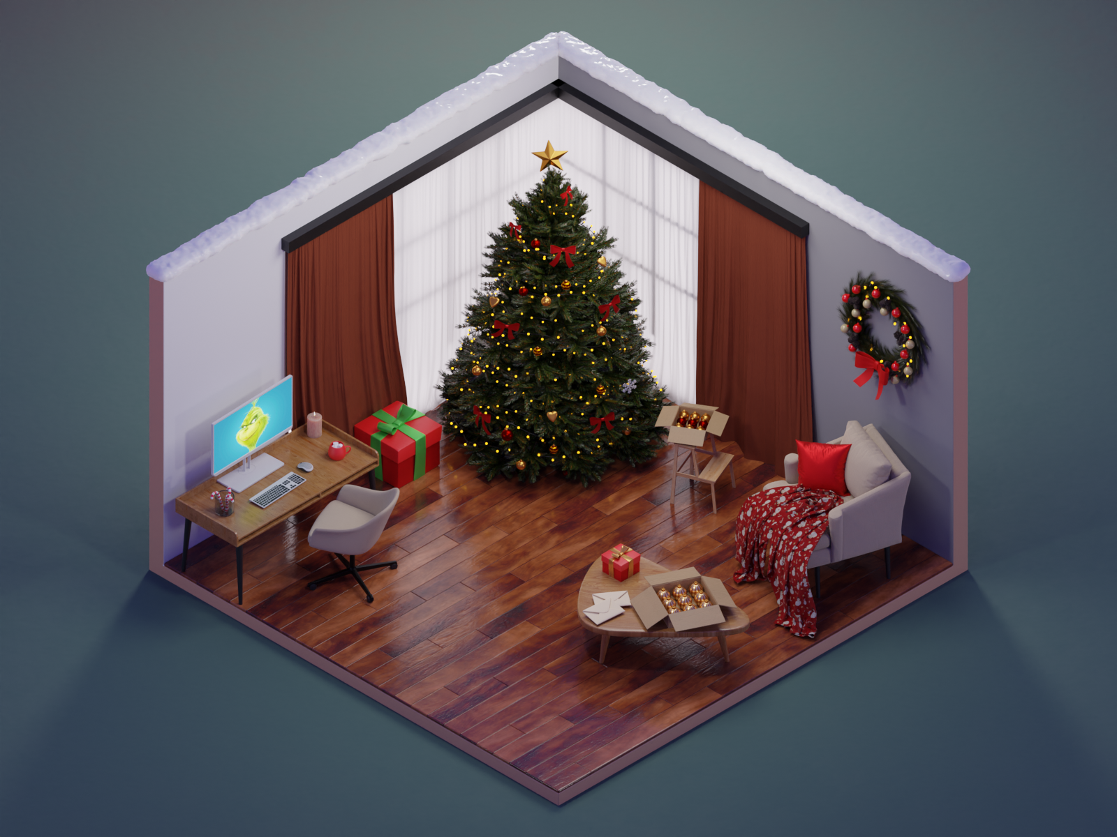 3D isometric room, holiday mood :) — Изображение №1 — Иллюстрация, 3D на Dprofile