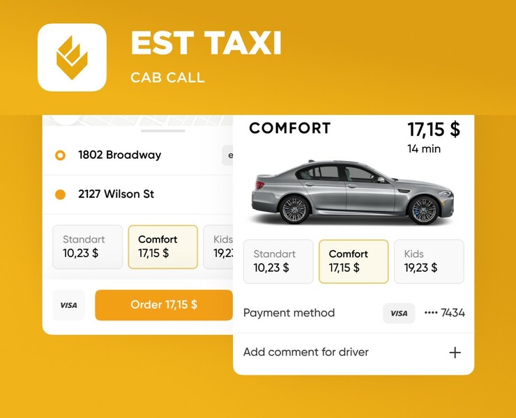 EST TAXI — mobile app for cab calling — Интерфейсы на Dprofile