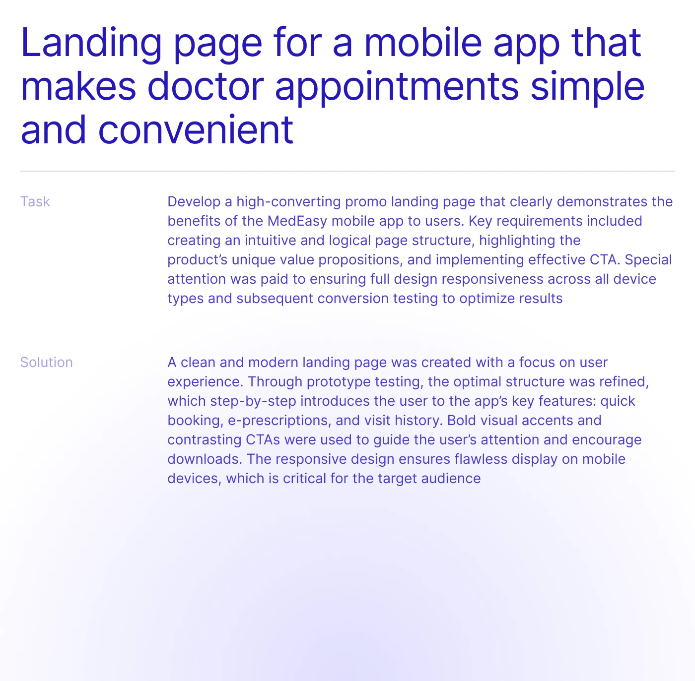 Landing page for doctor appointment app | UX&UI — Изображение №2 — Интерфейсы на Dprofile