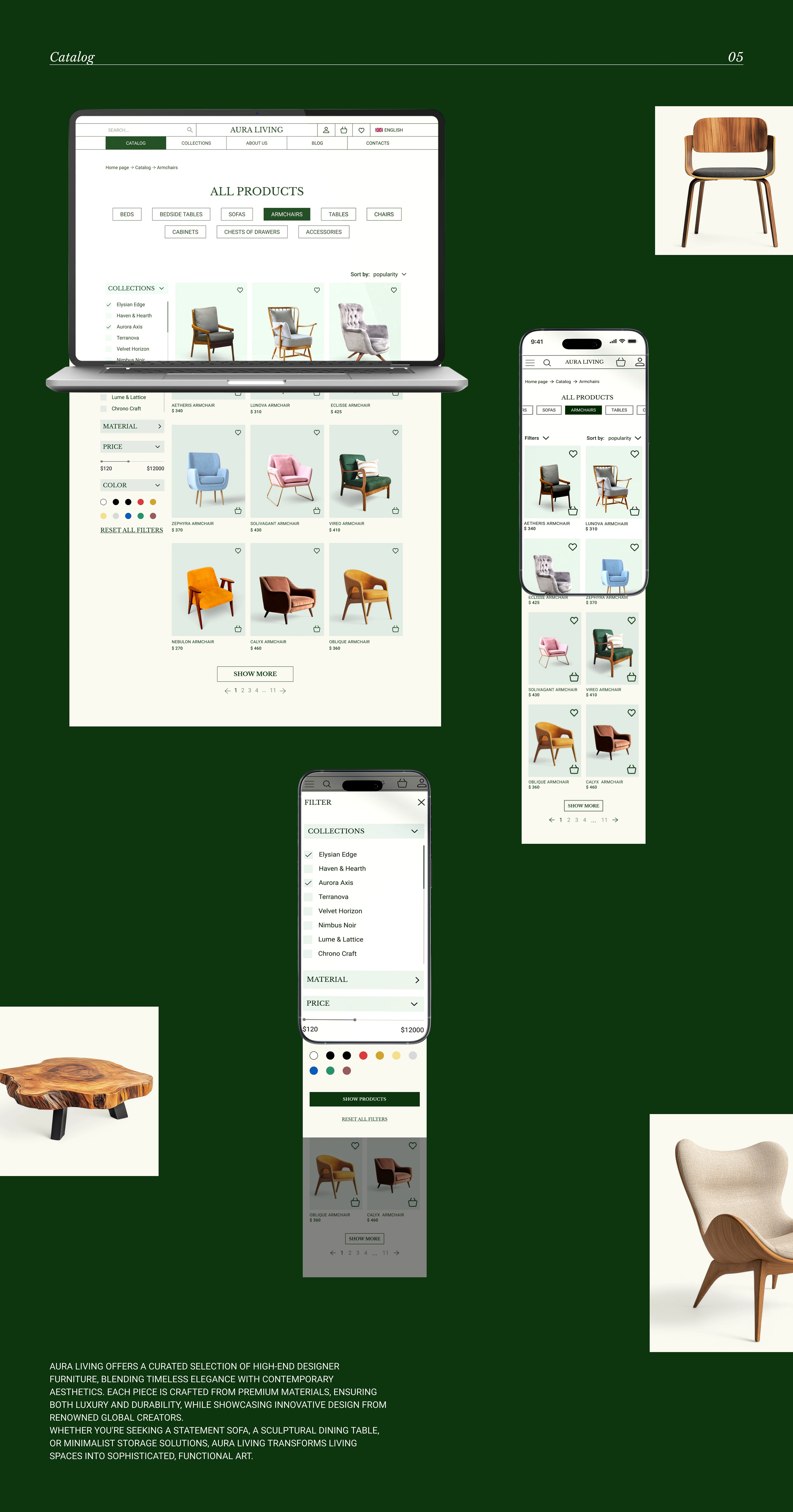 Сайт для магазина дизайнерской мебели "AURA LIVING" — Изображение №7 — Интерфейсы, Брендинг на Dprofile