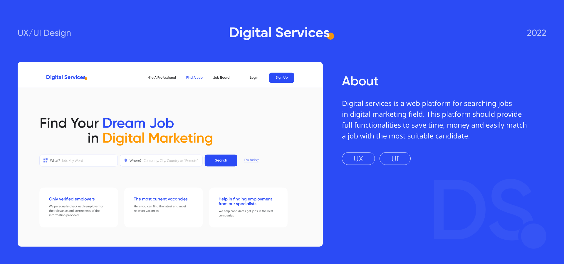 Digital Services | Платформа для поиска работы | UX/UI — Изображение №1 — Интерфейсы, Брендинг на Dprofile