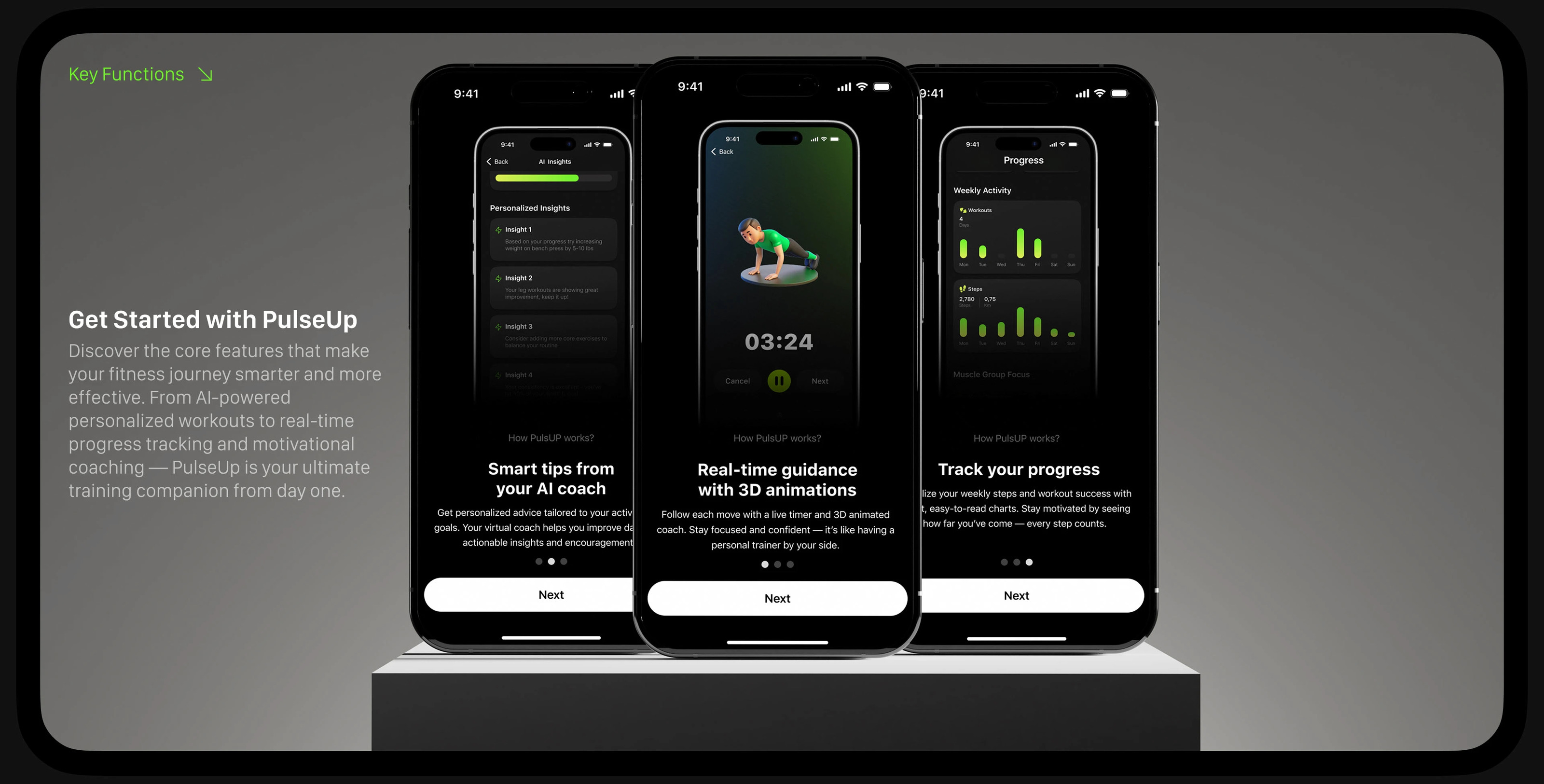 PulseUp – AI Fitness App | UI/UX Design — Изображение №14 — Интерфейсы, Анимация на Dprofile