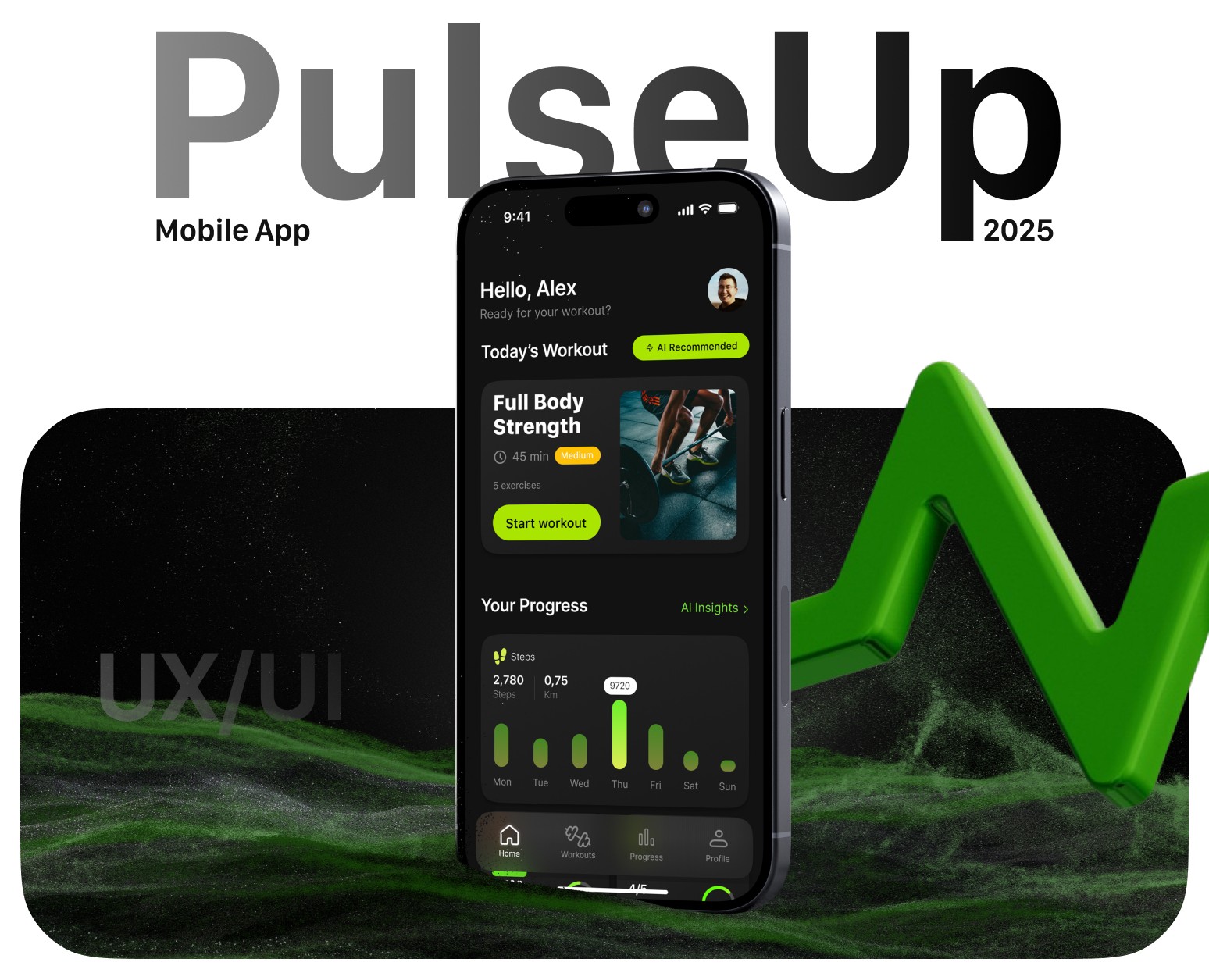 PulseUp – AI Fitness App | UI/UX Design — Интерфейсы, Анимация на Dprofile