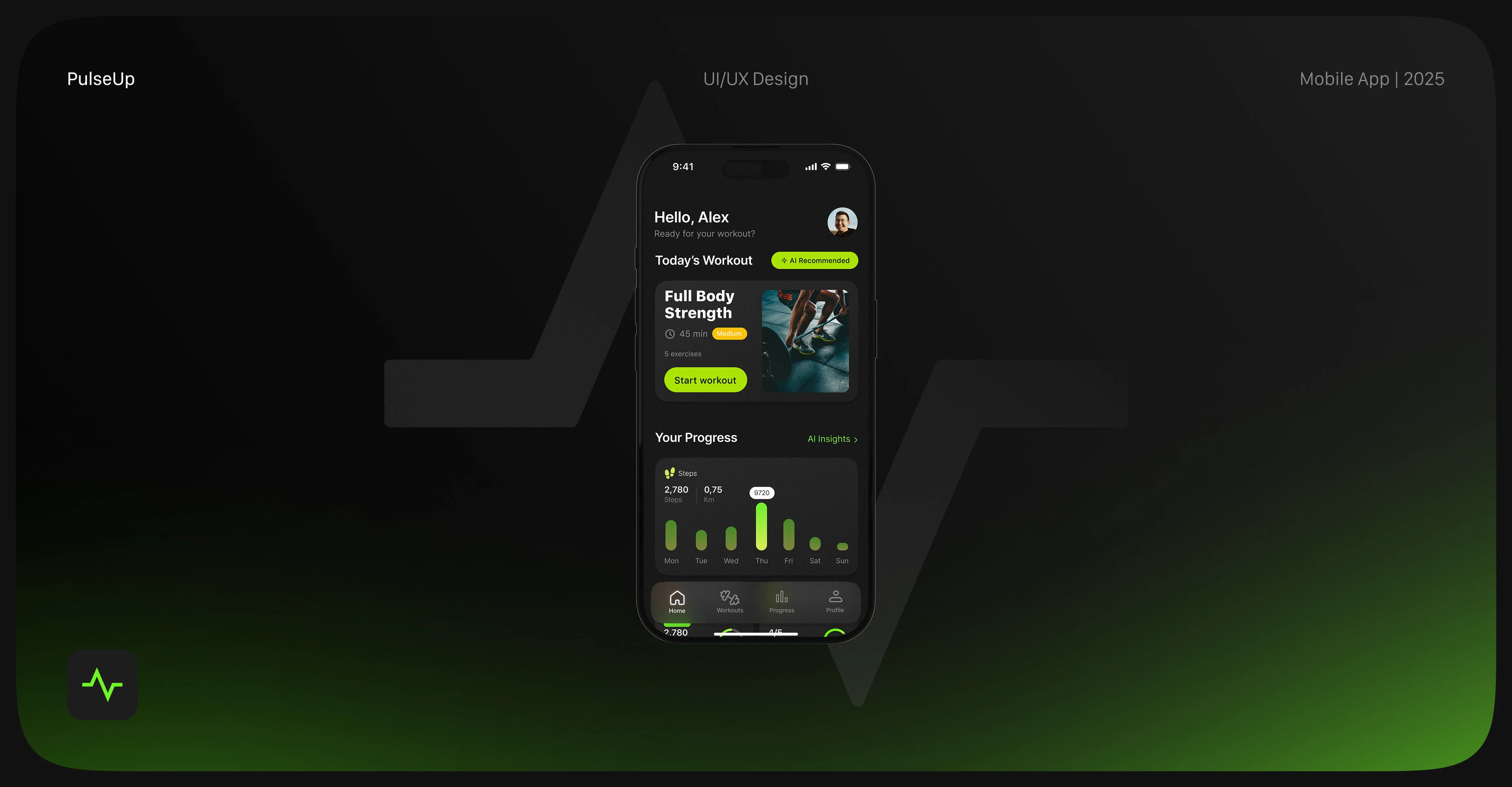PulseUp – AI Fitness App | UI/UX Design — Изображение №1 — Интерфейсы, Анимация на Dprofile