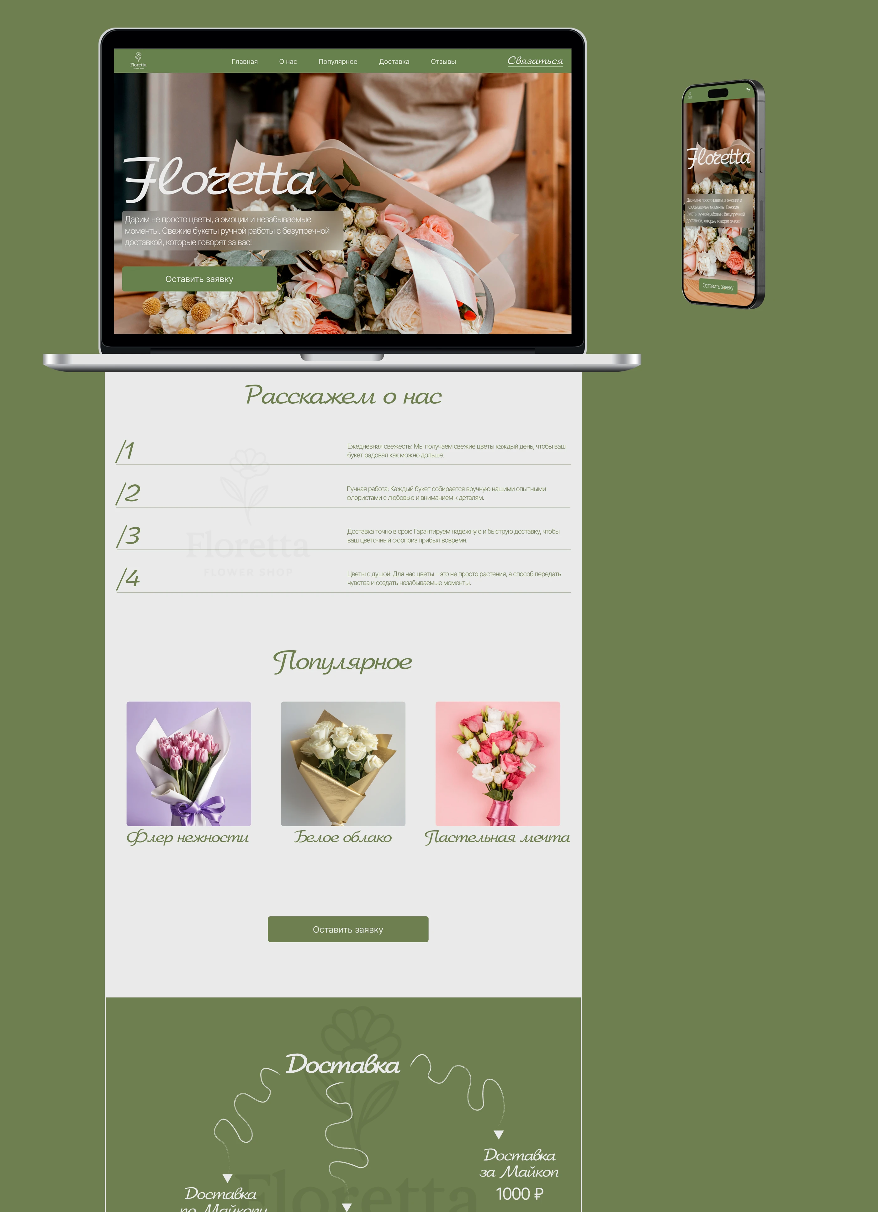 Floretta flower shop | web.design | ux/ui | lending — Изображение №7 — Интерфейсы, Брендинг на Dprofile